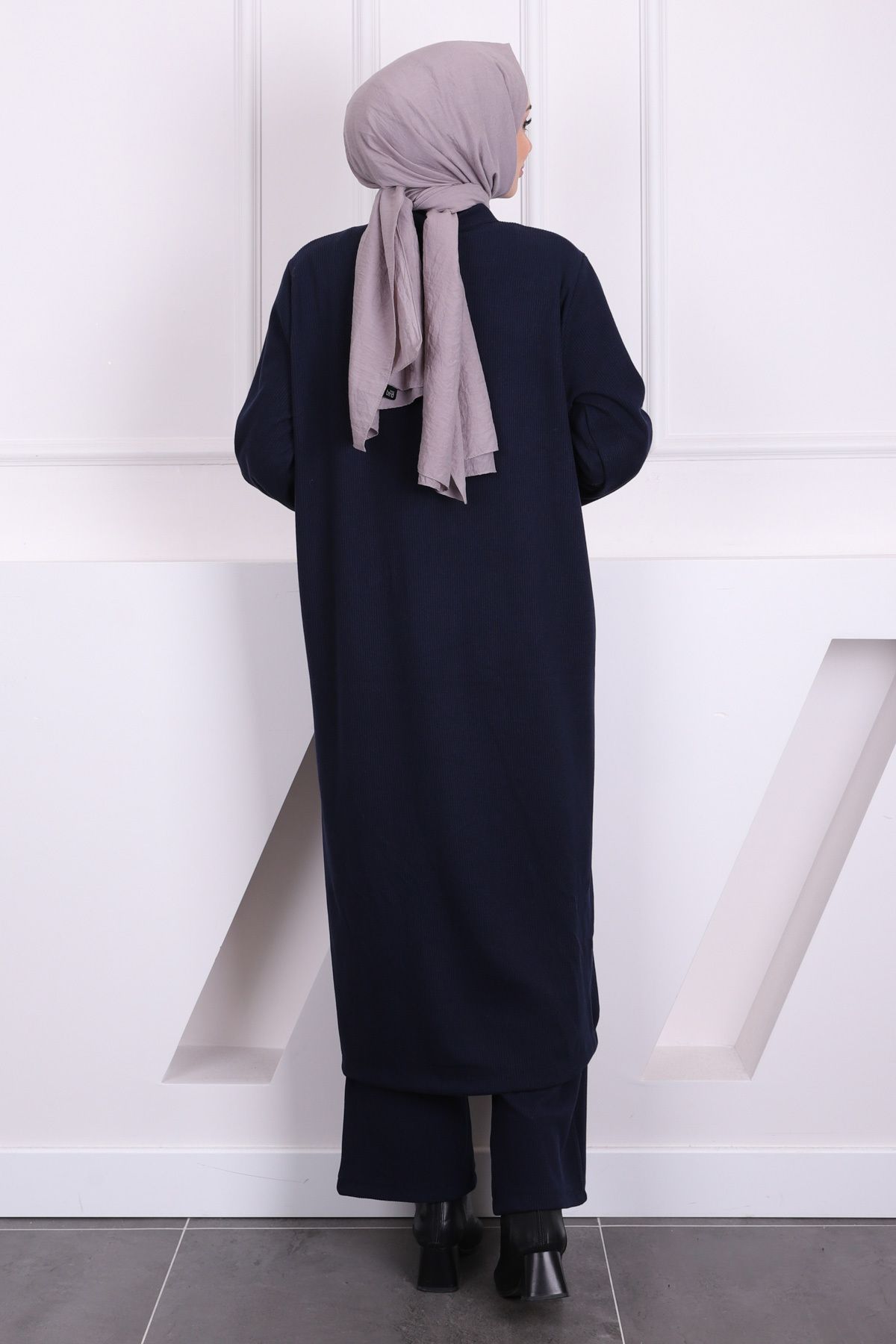 İmajButik-Navy Blue Ribbed Pants Tunic Set 4