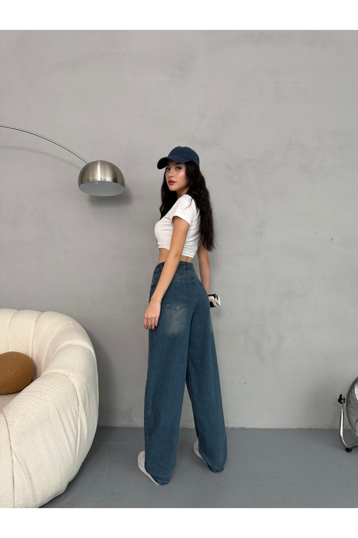 alanora  Kadın Soluk Efektli Bol Kesim Rahat Geniş Paça Baggy Jean - Görsel 7