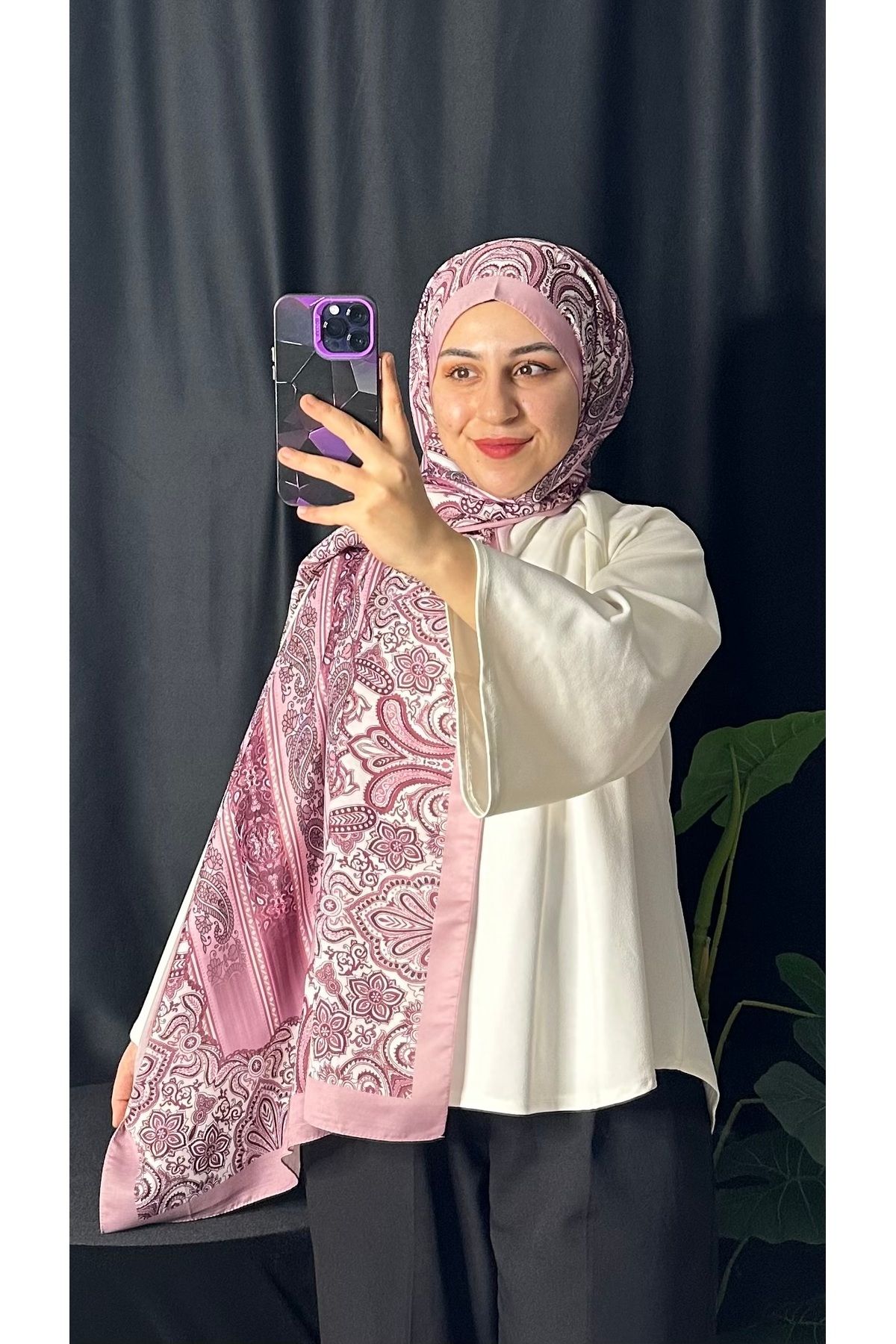 DİA.SCARF PEMBE RENK ETNİK DESEN PAMUK SOFT KUMAŞ ŞAL - YÜKSEK KALİTE