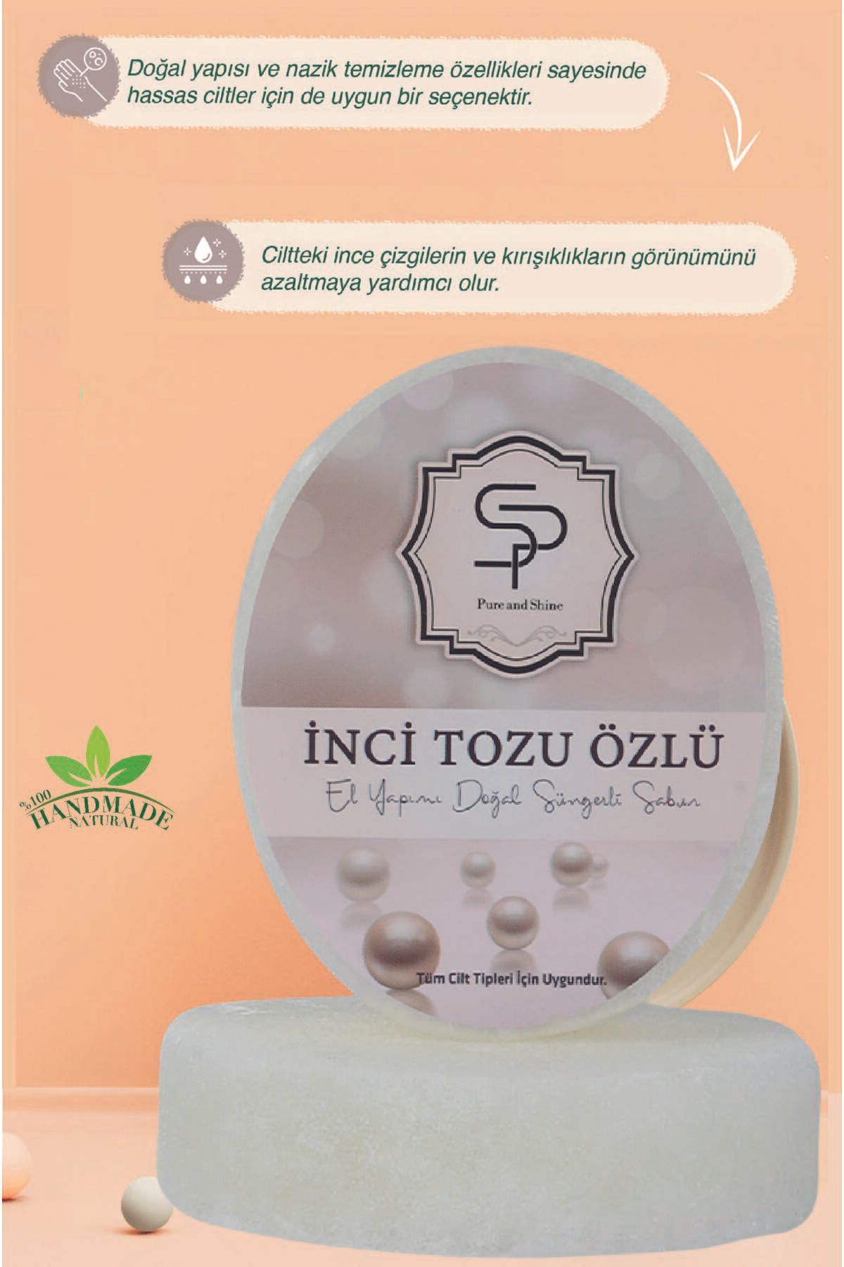 Pureandshine İNCİ TOZU ÖZLÜ EL YAPIMI DOĞAL SÜNGERLİ SABUN