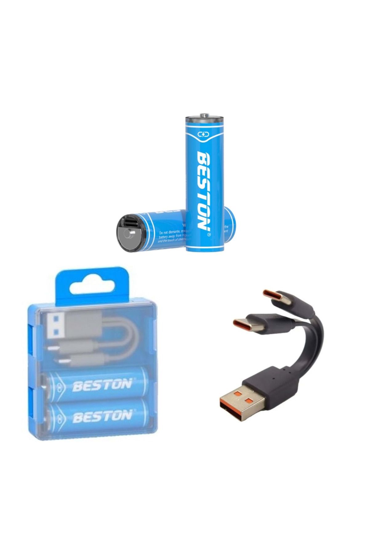 Beston 1.5V AA Şarjlı Lityum Piller - 2220mWh, Type-C, 2'li Paket + 1 USB Kablo