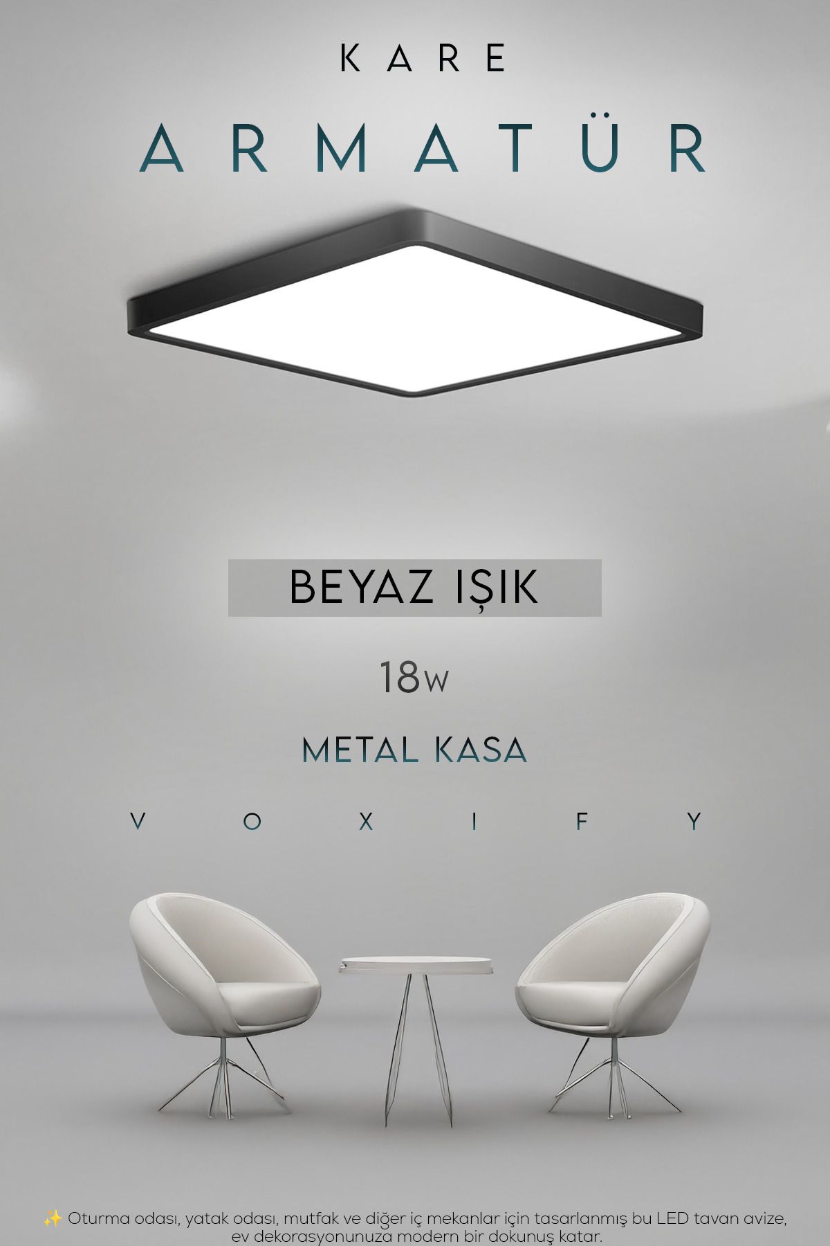 Voxify Siyah Kasa Kare Sarı Işık Tavana Sıfır Led Armatür Aplik Avize Lambası Aydınlatma 22cm Çapında