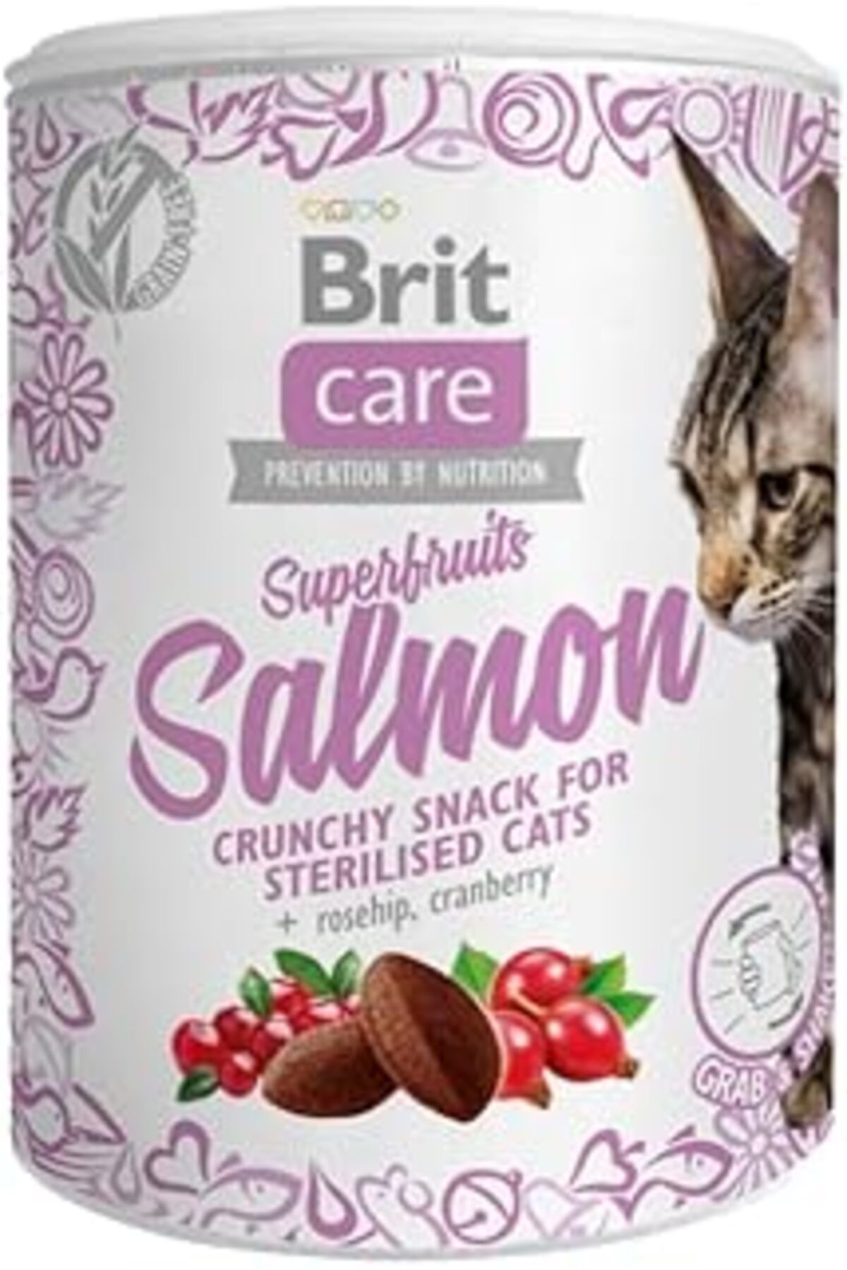 ZUHUDİ Brit Care Superfruits Crunchy Snack, Süper Besinli ( Kızılcık Ve Kuşburnu), Tahılsız, Somon Balıklı