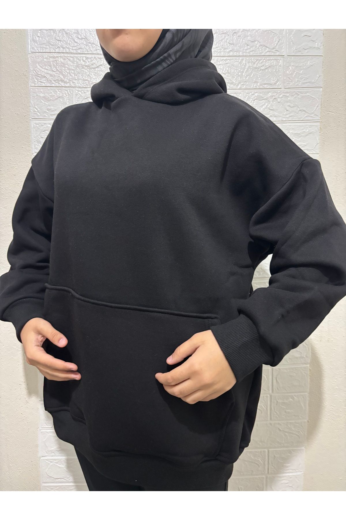 A&D COLLECTION Kapüşonlu Şardonlu Oversize Sweatshirt