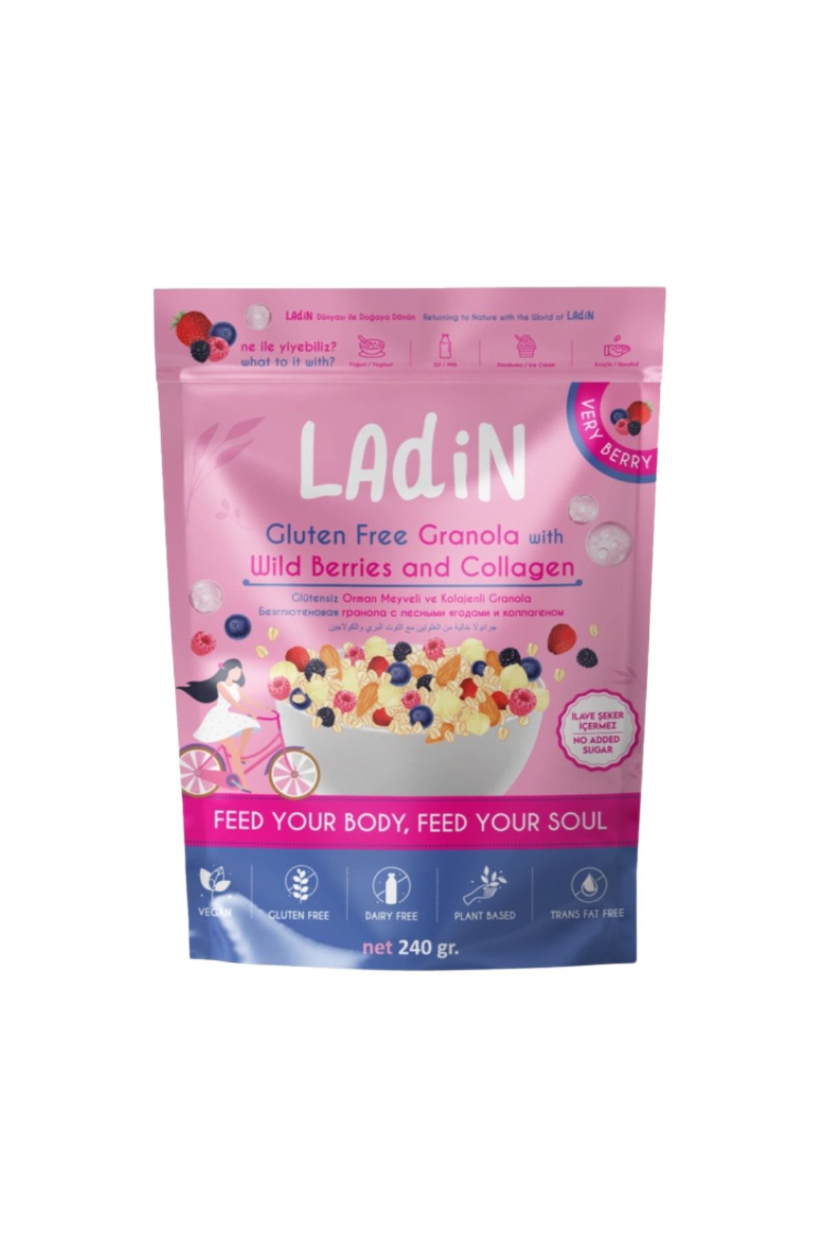 Ladin Organics Ladin Glütensiz Kolajenli ve Orman Meyveli Granola 240 gr(ilave şekersiz,katkısız)