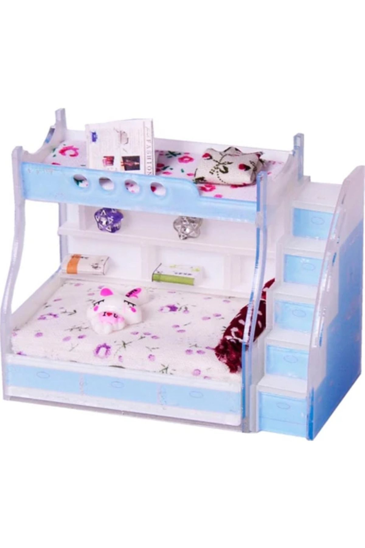 Obay 1/12 Dollhouse Minyatür Mobilya Ranzası Çift Ranza Yatak Odası Aksesuarı #3