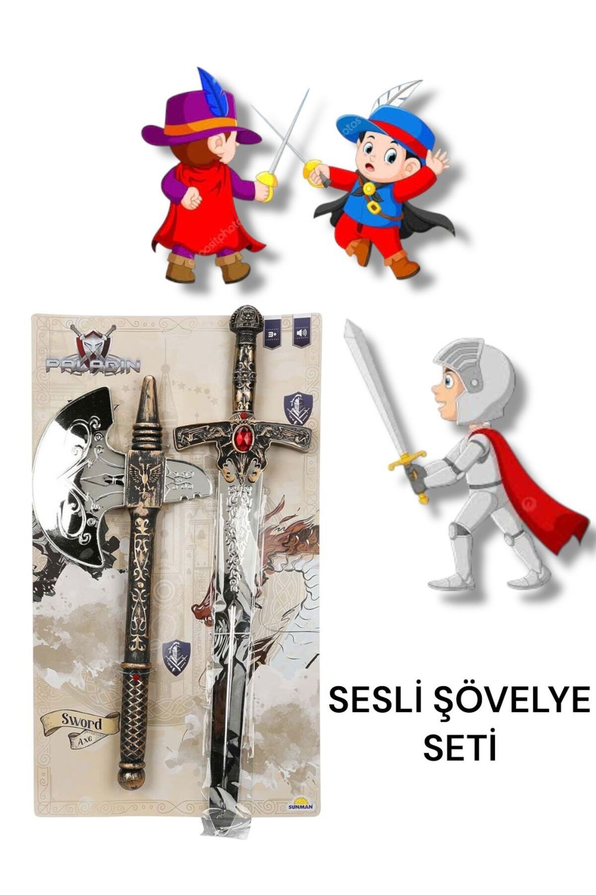 BYCEGU SESLİ KILIÇLI VE BALTALI OYUNCAK SAVAŞÇI SETİ