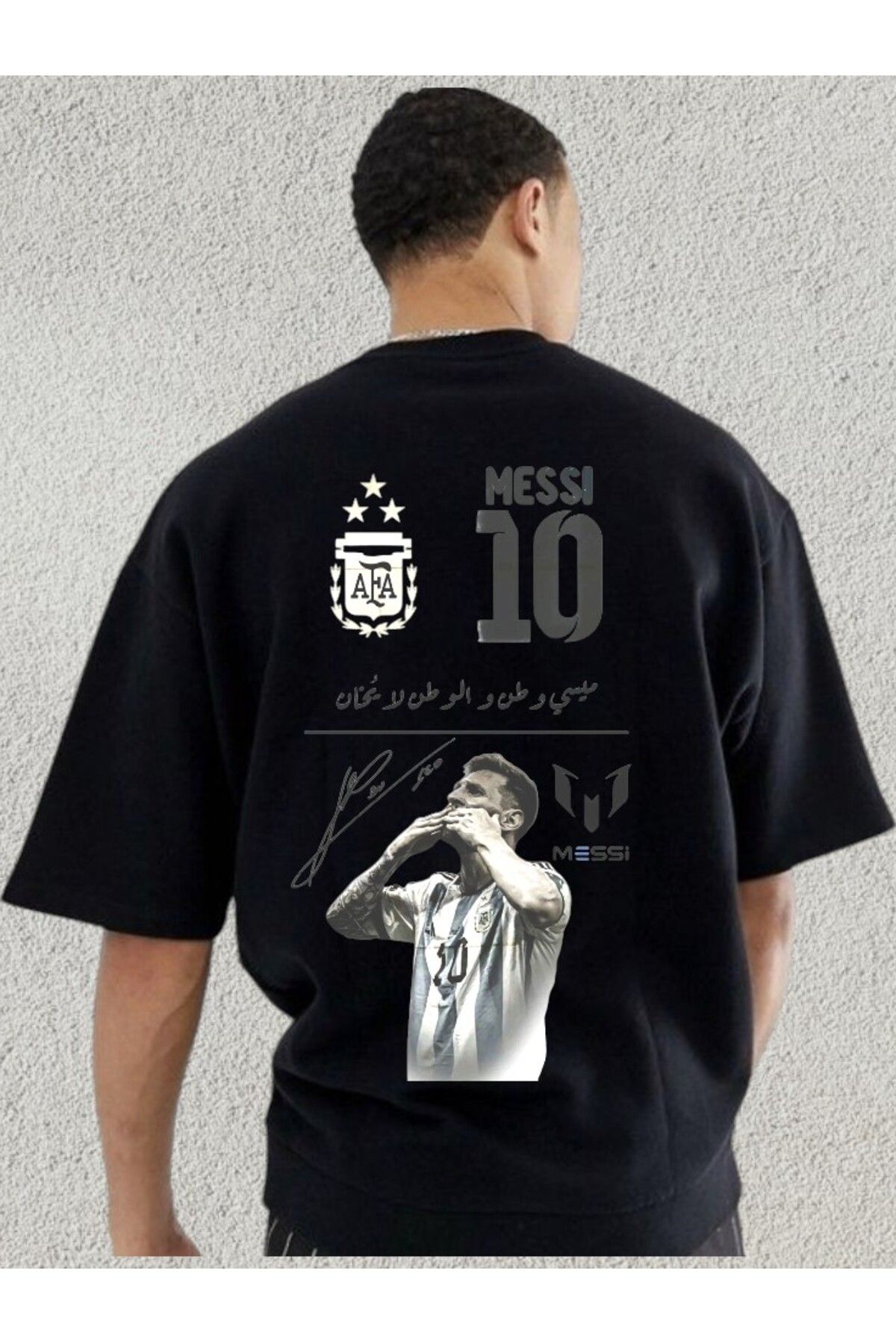 BLACKUMAY Messi İmza Baskılı Bisiklet Yaka Oversize Tshirt