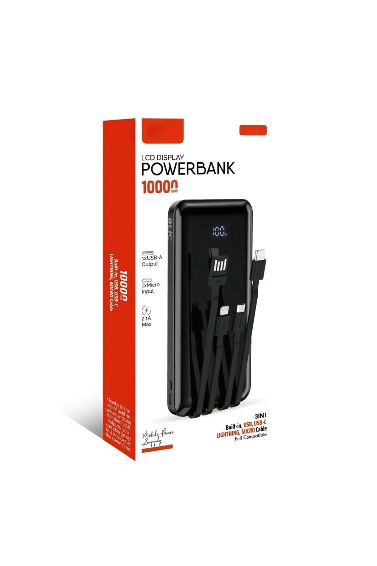 CARNIVAL LAND USB, MİKRO, USB-C, LİGHTNİNG KABLOLOLU LCD DİSPLAY POWERBANK 10000 MAH DİJİTAL EKRAN