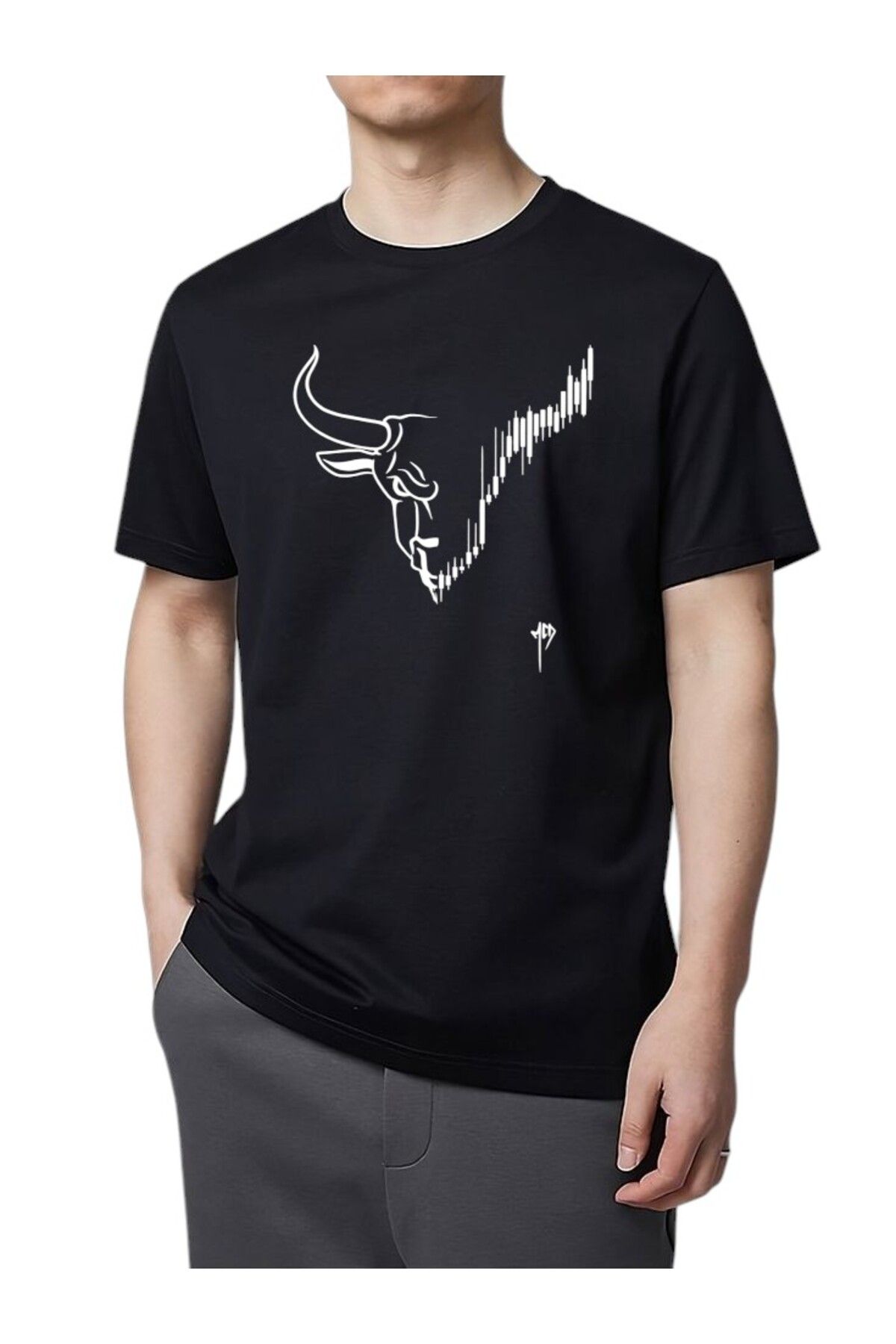 BLACKUMAY BULL HEAD Baskılı Erkek Bisiklet Yaka Kısa Kollu Rahat Oversize Tshirt