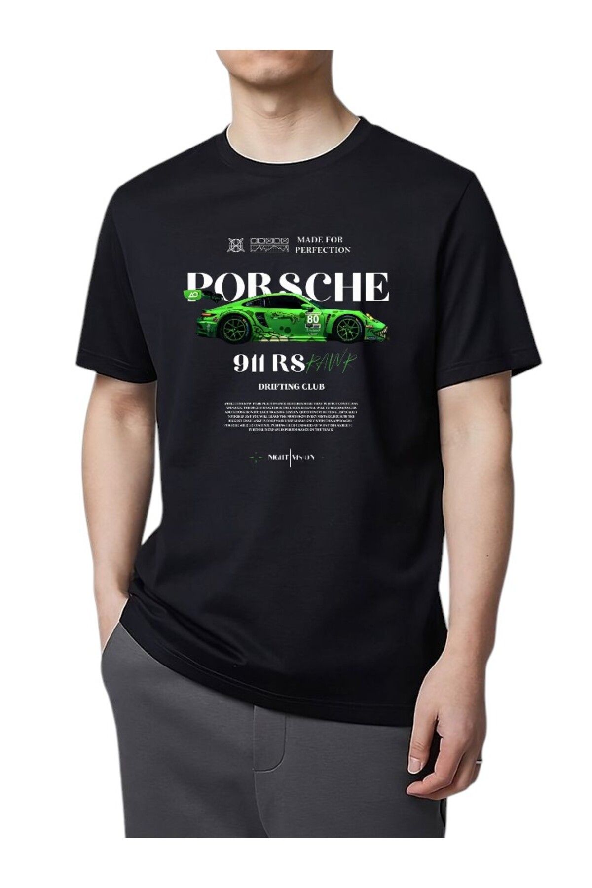 BLACKUMAY Porsche 911 Baskılı Oversize Bisiklet Yaka T-shirt