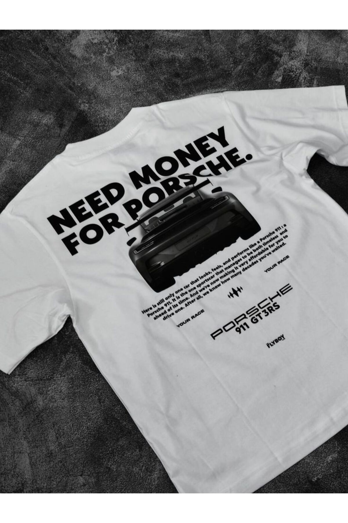 BLACKUMAY Need Money For Prsche 911 Baskılı Bisiklet Yaka T-shirt