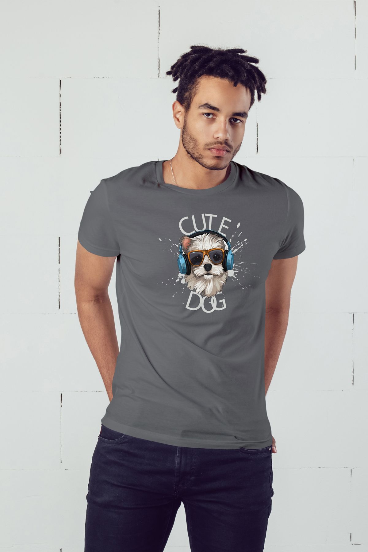 cc collection Cute Dog Baskılı Erkek Oversize T-shirt