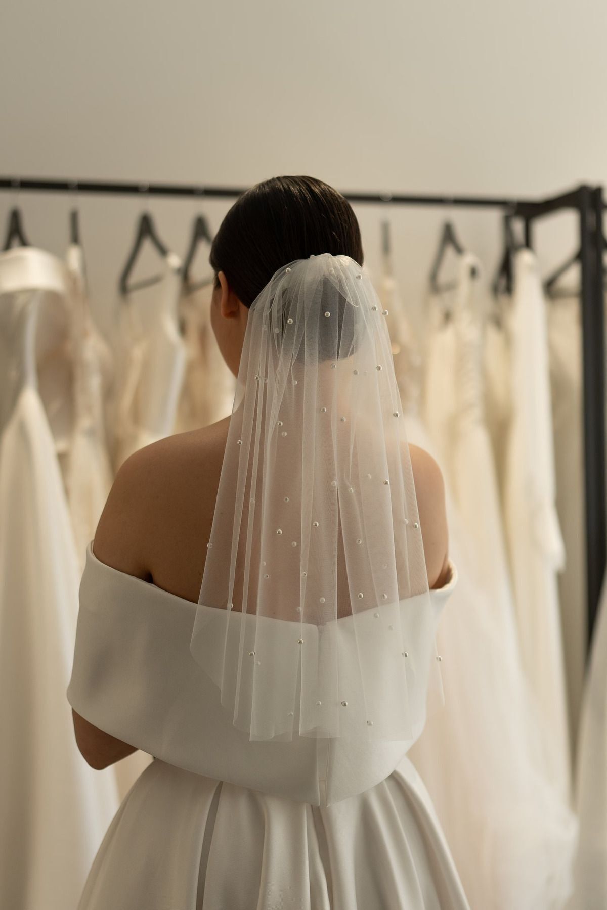 Gelinlik Duvağı, Kısa Yoğun Incili 55 Cm Taraklı – Gelin Duvağı, Nikah Duvağı, Gelin Aksesuarı