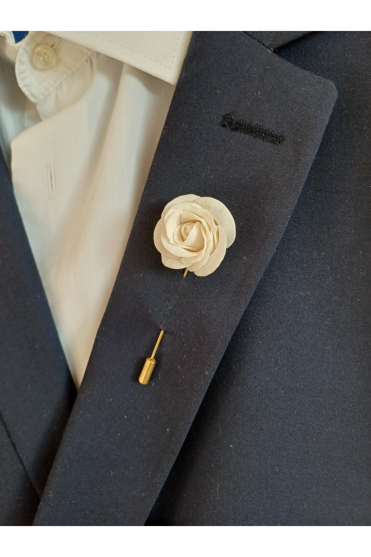 CREATİVESHOP Beyaz Gül Damat Sağdıç Yaka İğnesi, Damat Yaka Çiçeği, Düğün Aksesuarları, Yaka İğnesi