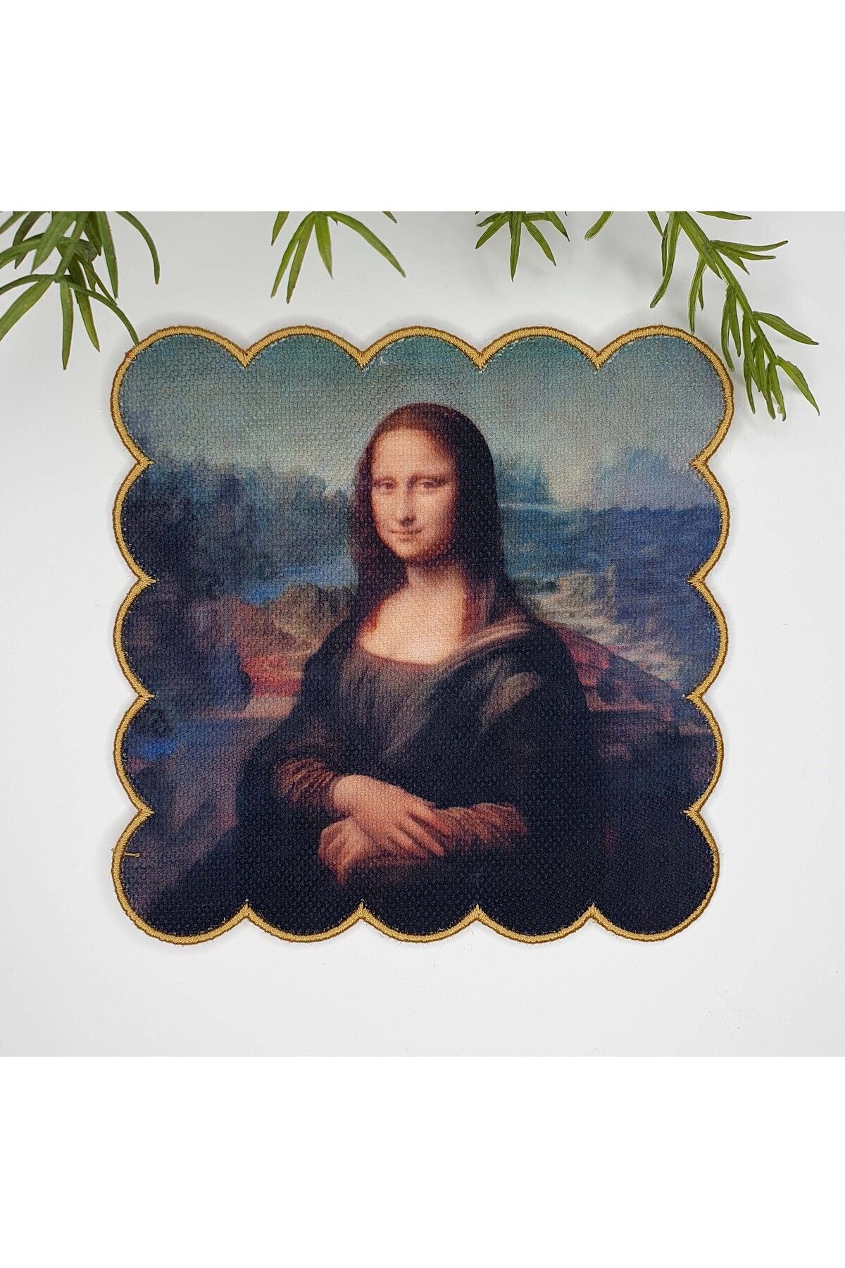 decofav Mona Lisa Tablo Tasarımlı Nakış Kenar Yıkanabilir Kokteyl Peçetesi 1 Adet