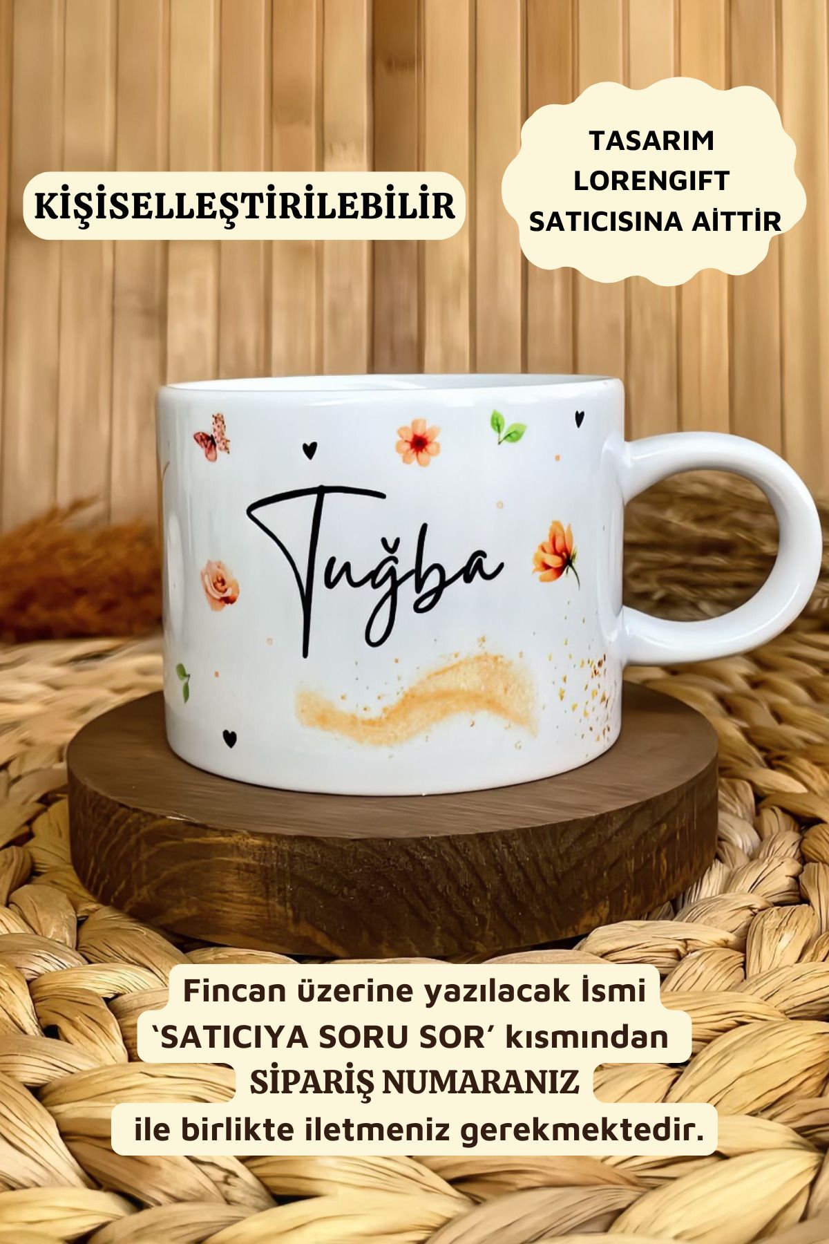 Loren Kişiye Özel İsimli Nescafe Fincanı Romantik Şerit