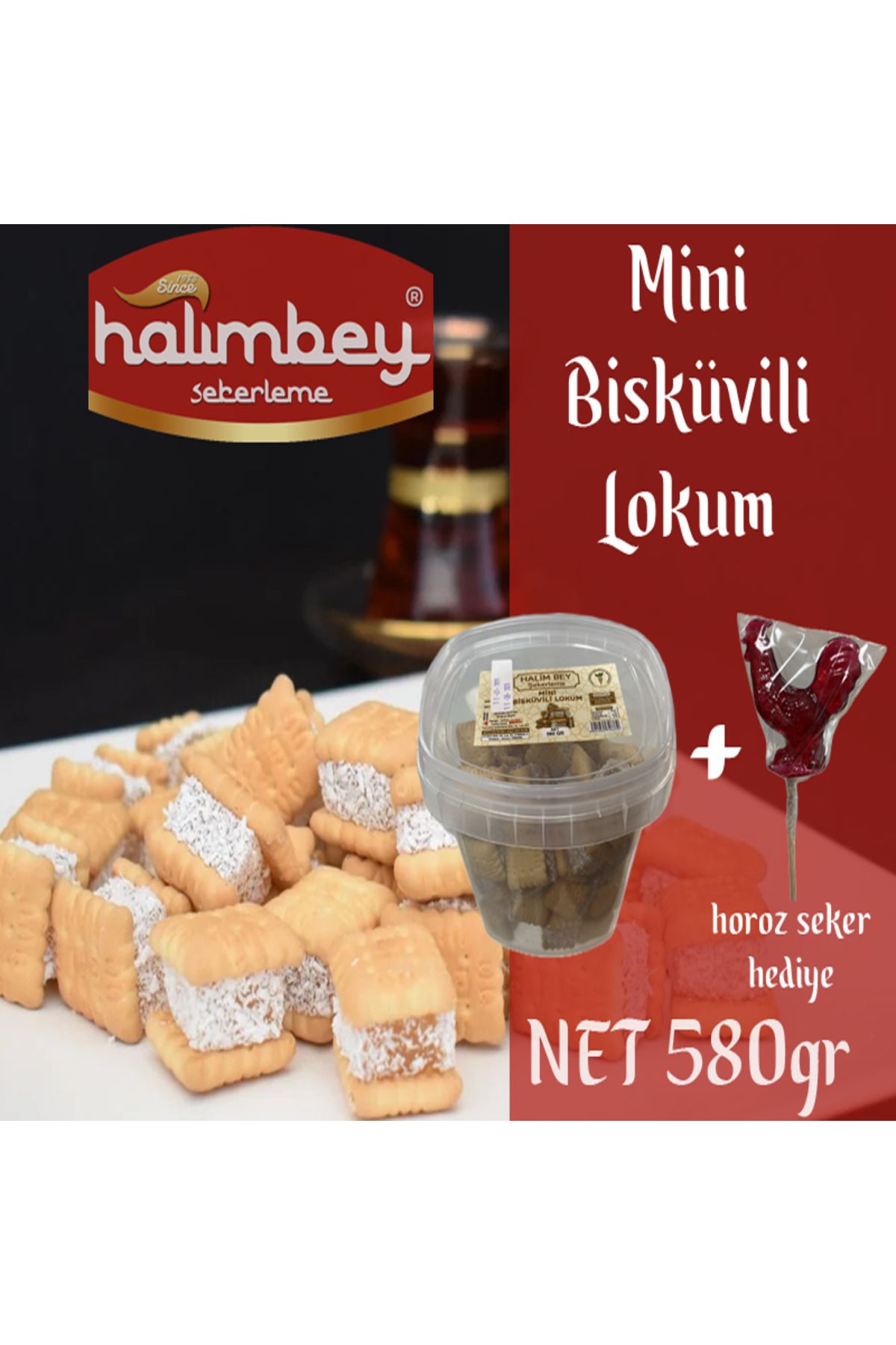 HALİMBEY ŞEKERLEME 580gr Mini Eti Bisküvili Lokum