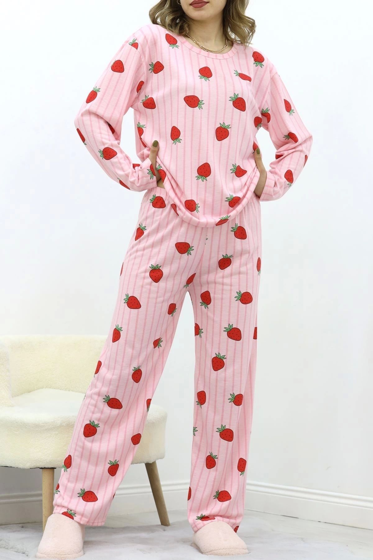 Butik Desenli Poliviskon Pijama Takımı Pudra - 818.1287.