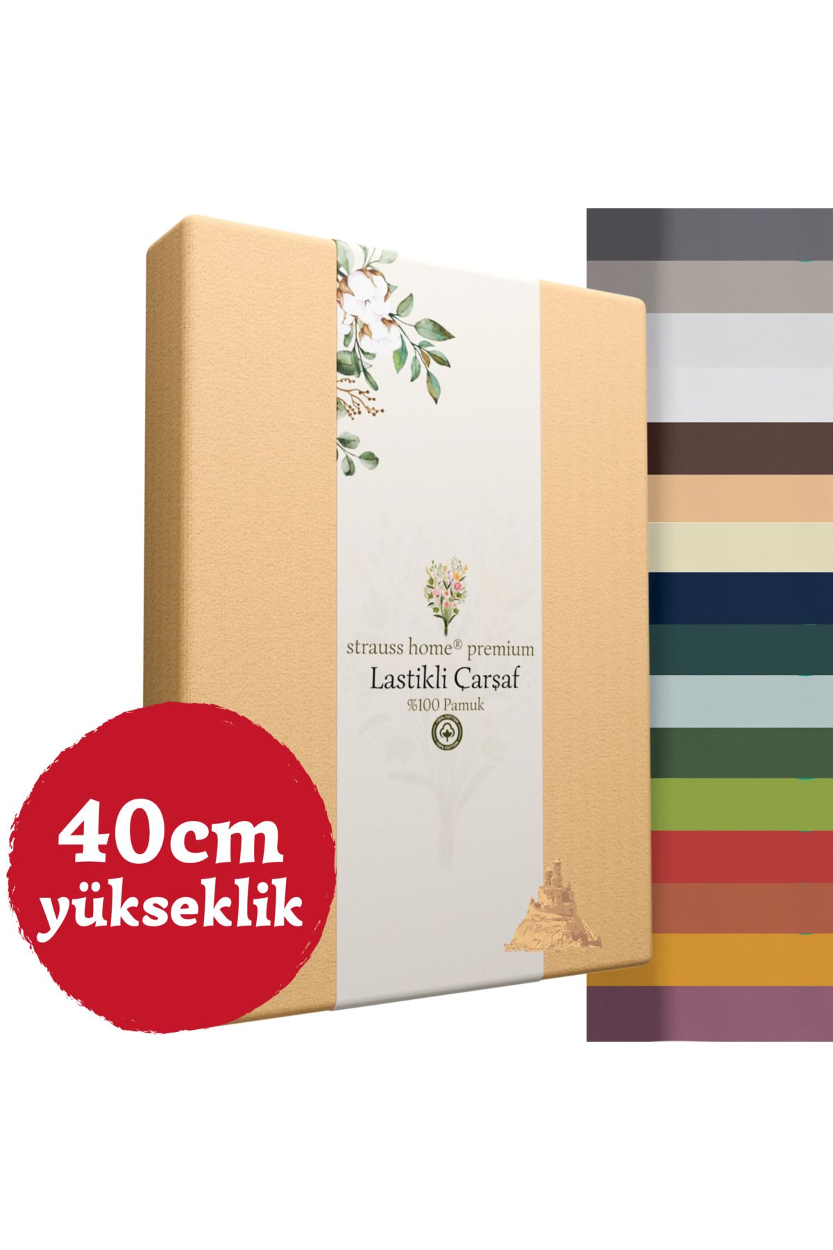 Strauss Home Premium Lastikli Çarşaf YÜKSEK YATAKLARA ÖZEL 40cm yükseklik Penye %100 Pamuk 150gr/m2 OEKO TEX