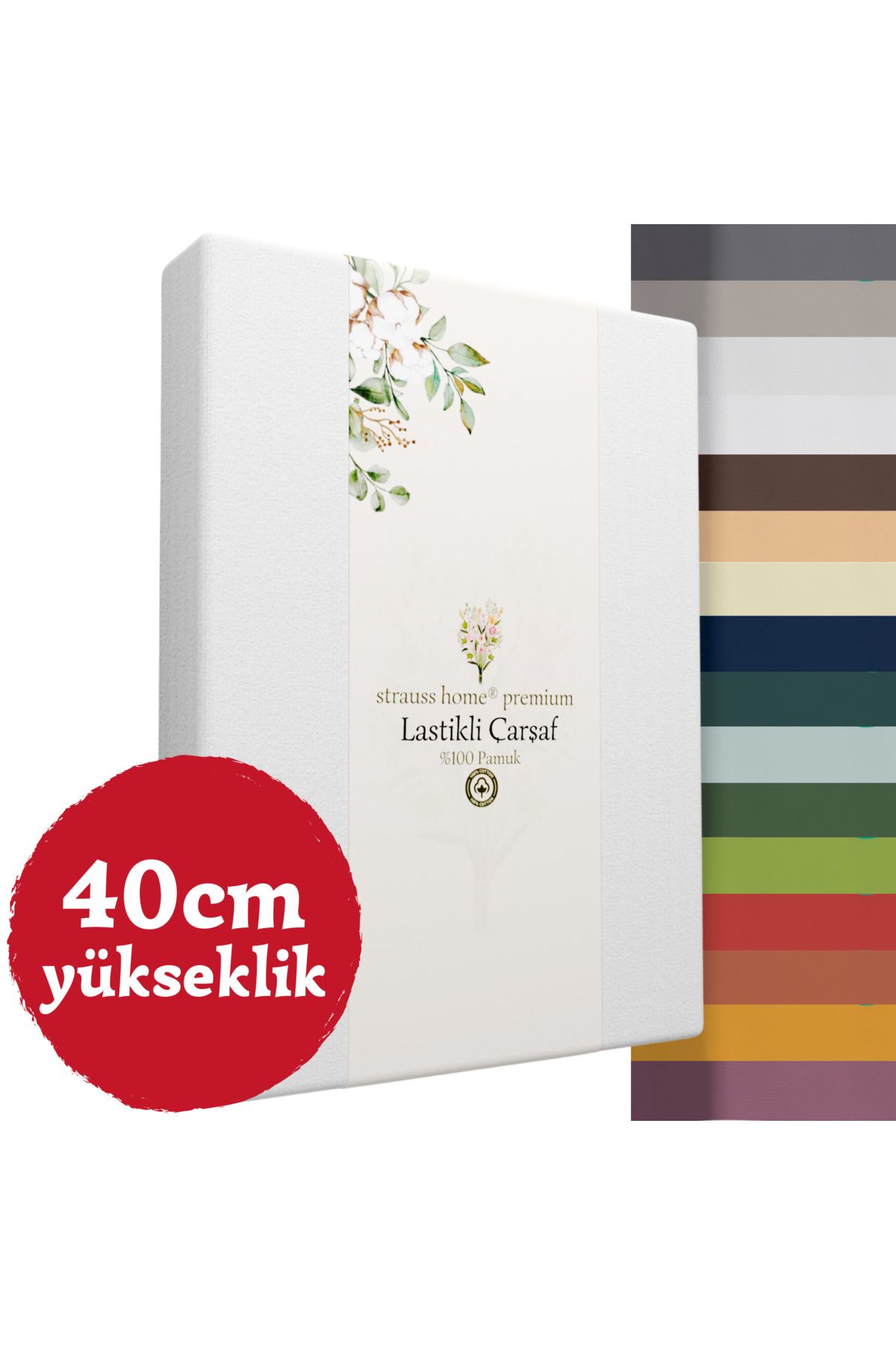 Strauss Home Premium Lastikli Çarşaf YÜKSEK YATAKLARA ÖZEL 40cm yükseklik Penye %100 Pamuk 150gr/m2 OEKO TEX