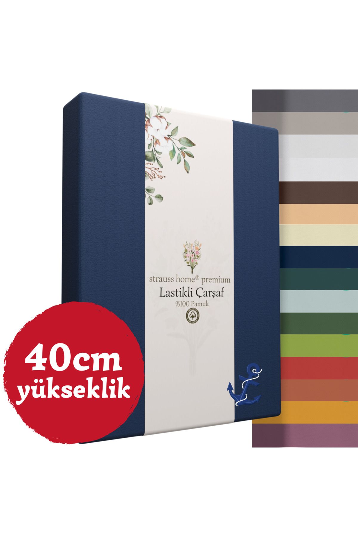 Strauss Home Premium Lastikli Çarşaf YÜKSEK YATAKLARA ÖZEL 40cm yükseklik Penye %100 Pamuk 150gr/m2 OEKO TEX