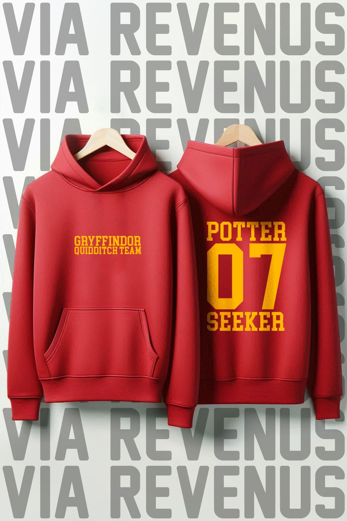 Vordevia Gryffindor Quidditch Team Potter Ön ve Arka Baskılı Kapüşonlu Sweatshirt