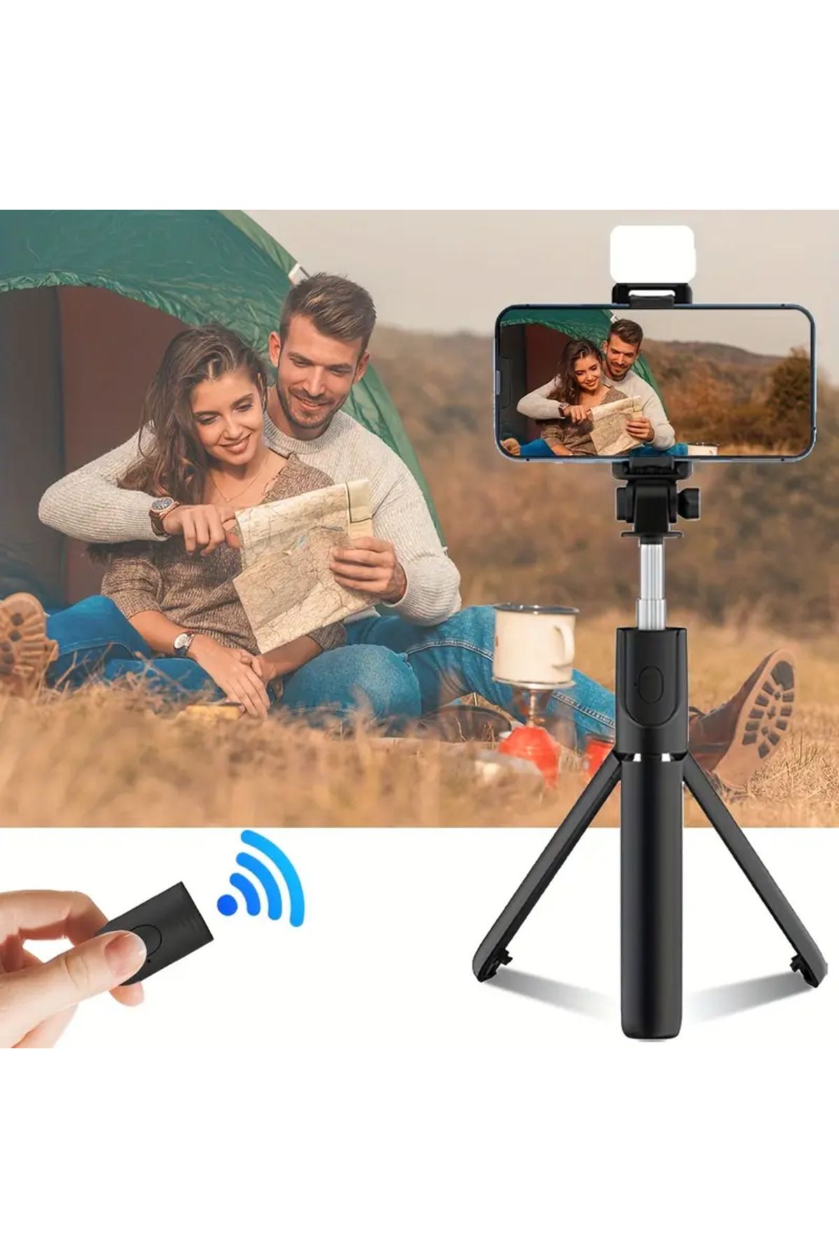 ZUMRANKA Bluetoothlu Led Işıklı Siyah Selfie Çubuğu Tripod– Uzaktan Kumandalı