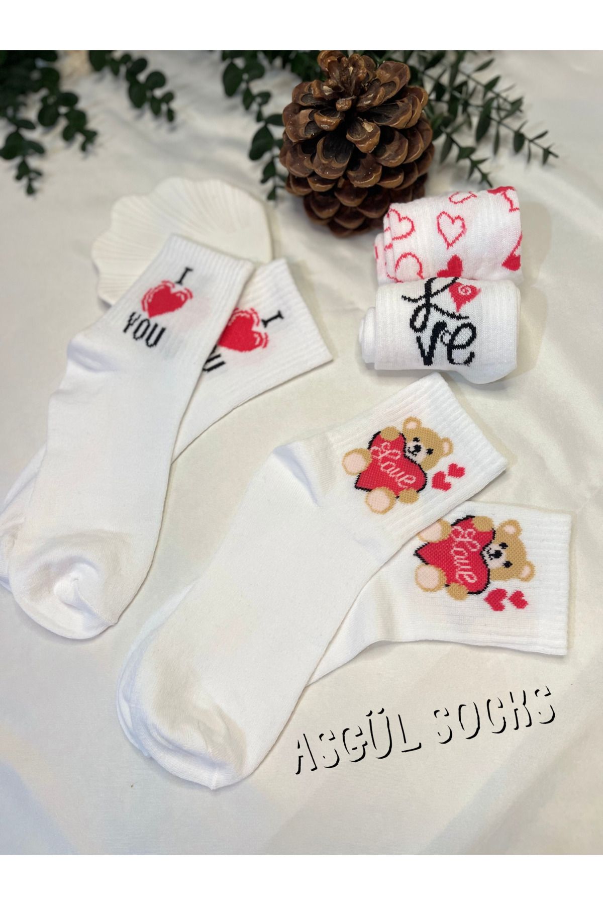 ASGÜL SOCKS 4 Çift Kadın Aşk ve kalp desenli kolej çorap