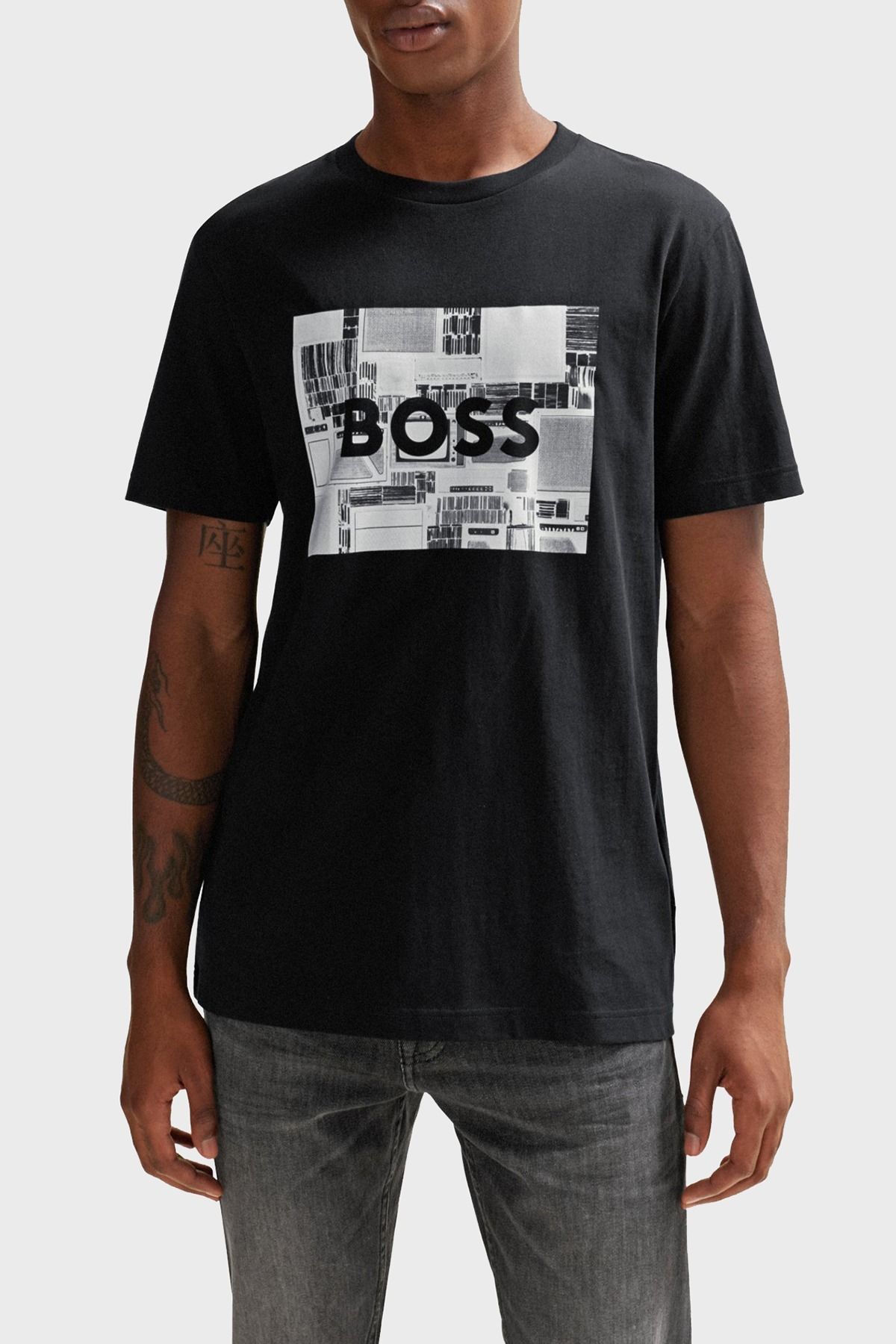 BOSS Baskılı % 100 Pamuk Regular Fit Bisiklet Yaka T Shirt Erkek T SHİRT 50510009 001