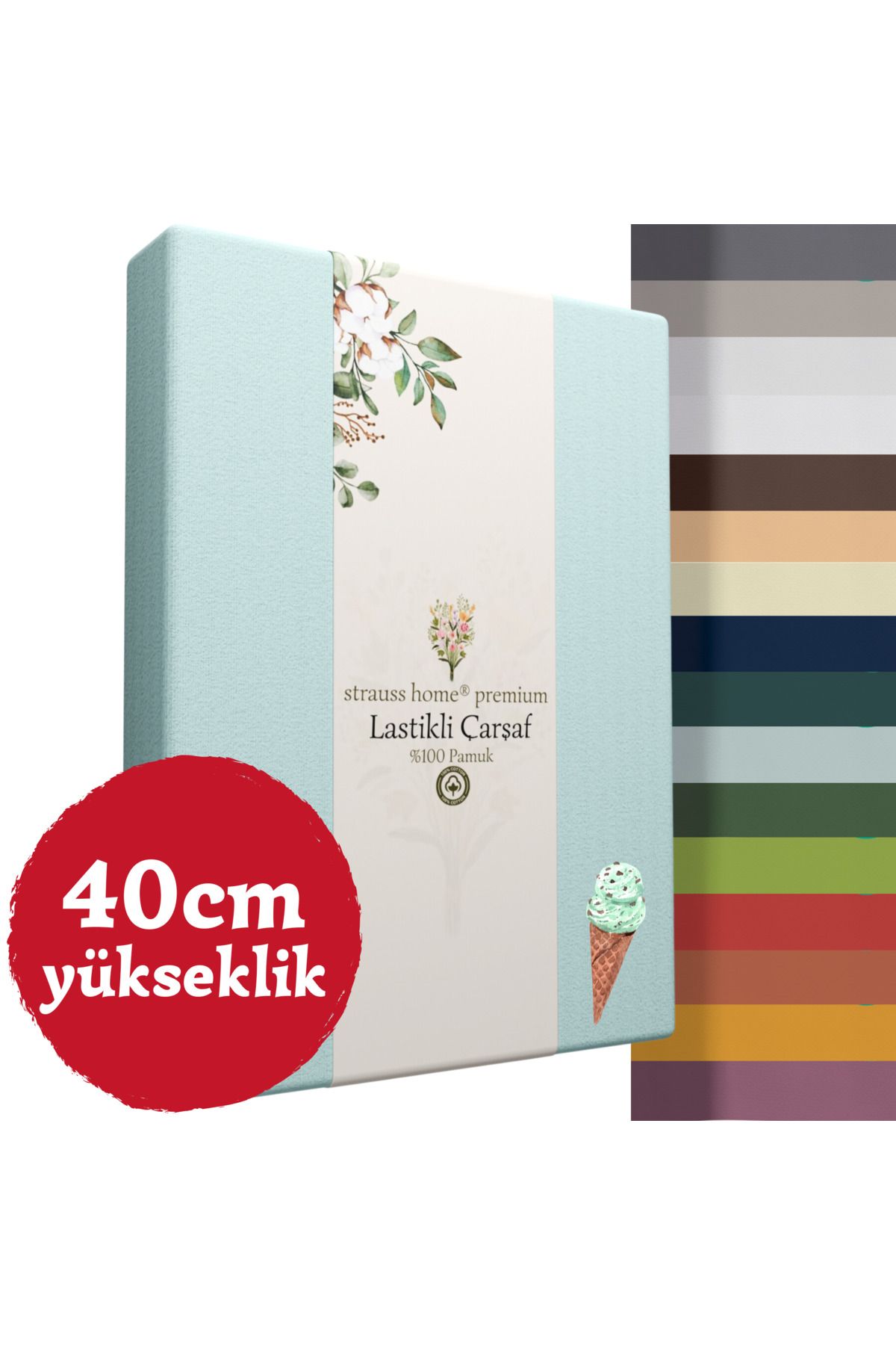 Strauss Home Premium Lastikli Çarşaf YÜKSEK YATAKLARA ÖZEL 40cm yükseklik Penye %100 Pamuk 150gr/m2 OEKO TEX