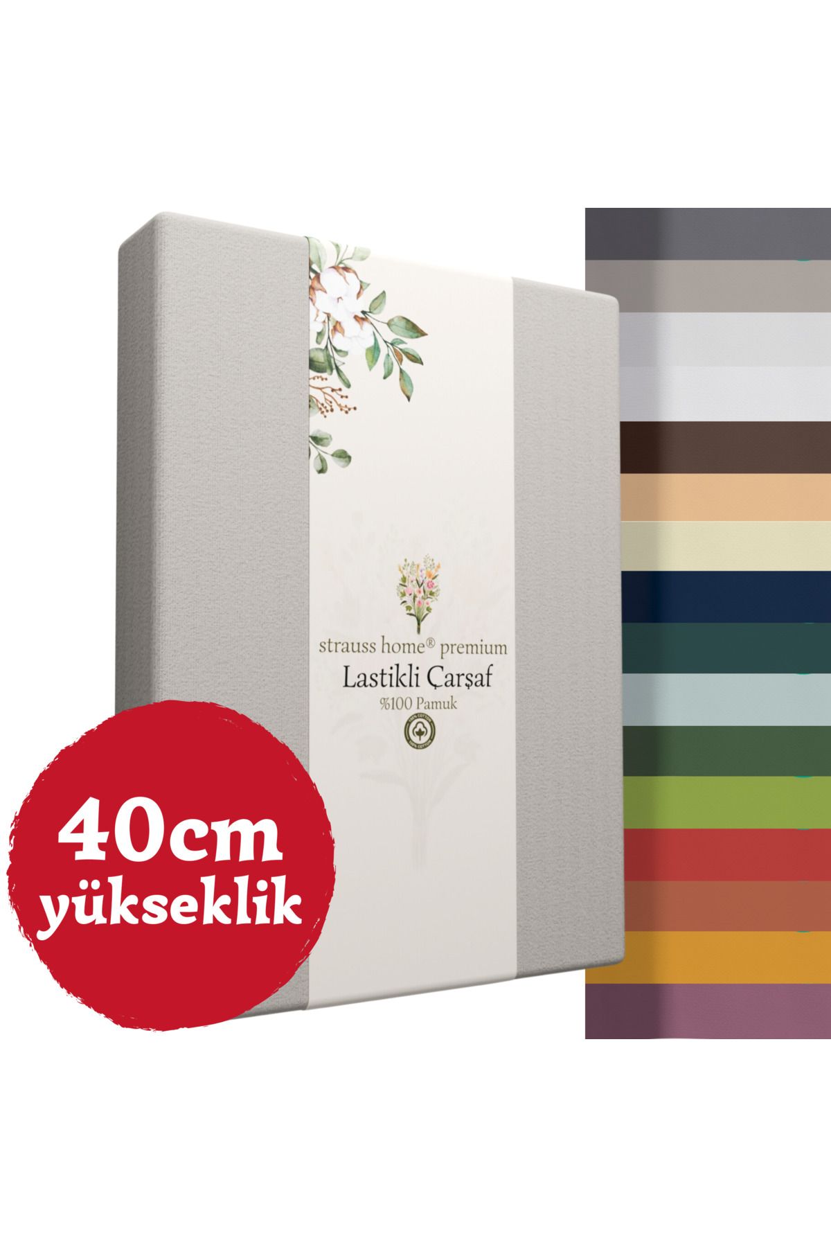 Strauss Home Premium Lastikli Çarşaf YÜKSEK YATAKLARA ÖZEL 40cm yükseklik Penye %100 Pamuk 150gr/m2 OEKO TEX