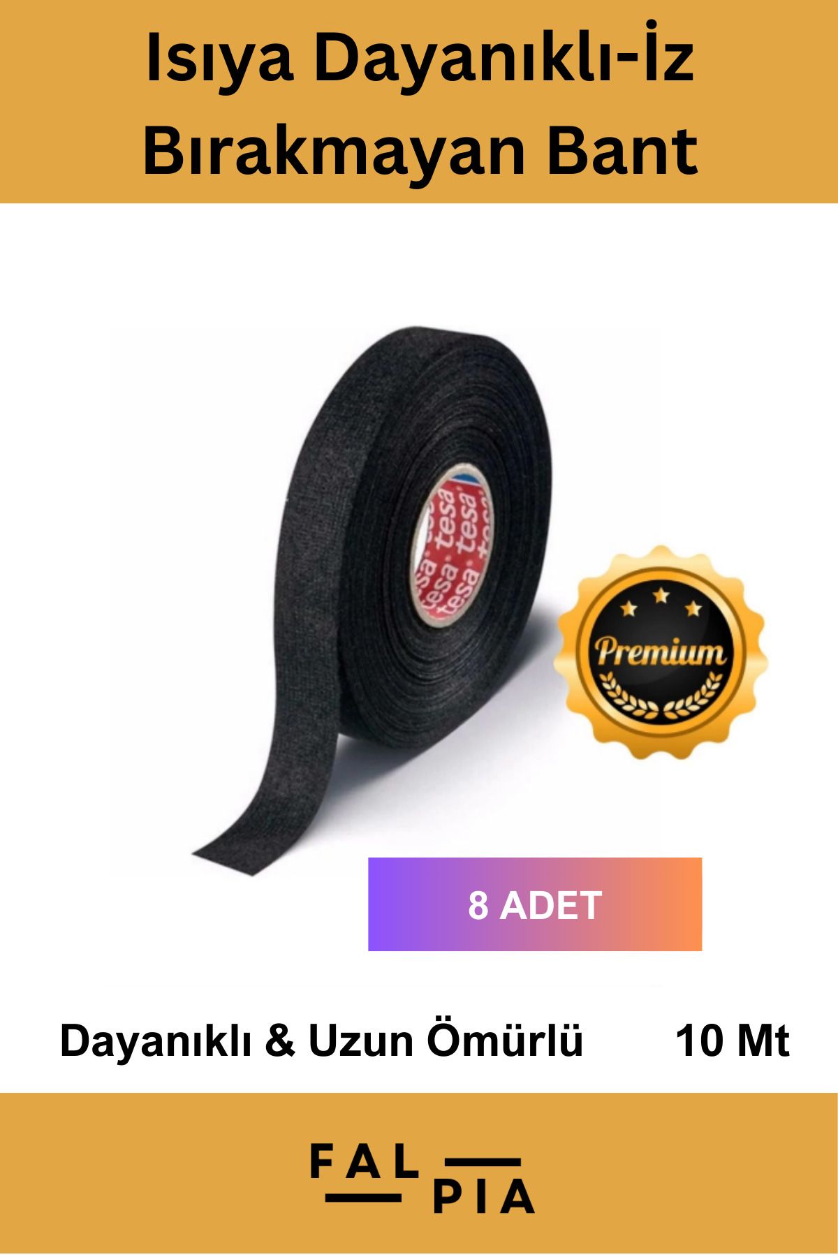 Falpia Premium Isıya Dayanıklı Ultra Aşınma Diençli Kalıntı İz Bıakmayan Güvenli 10mt Yalıtım Bant 8 Adet