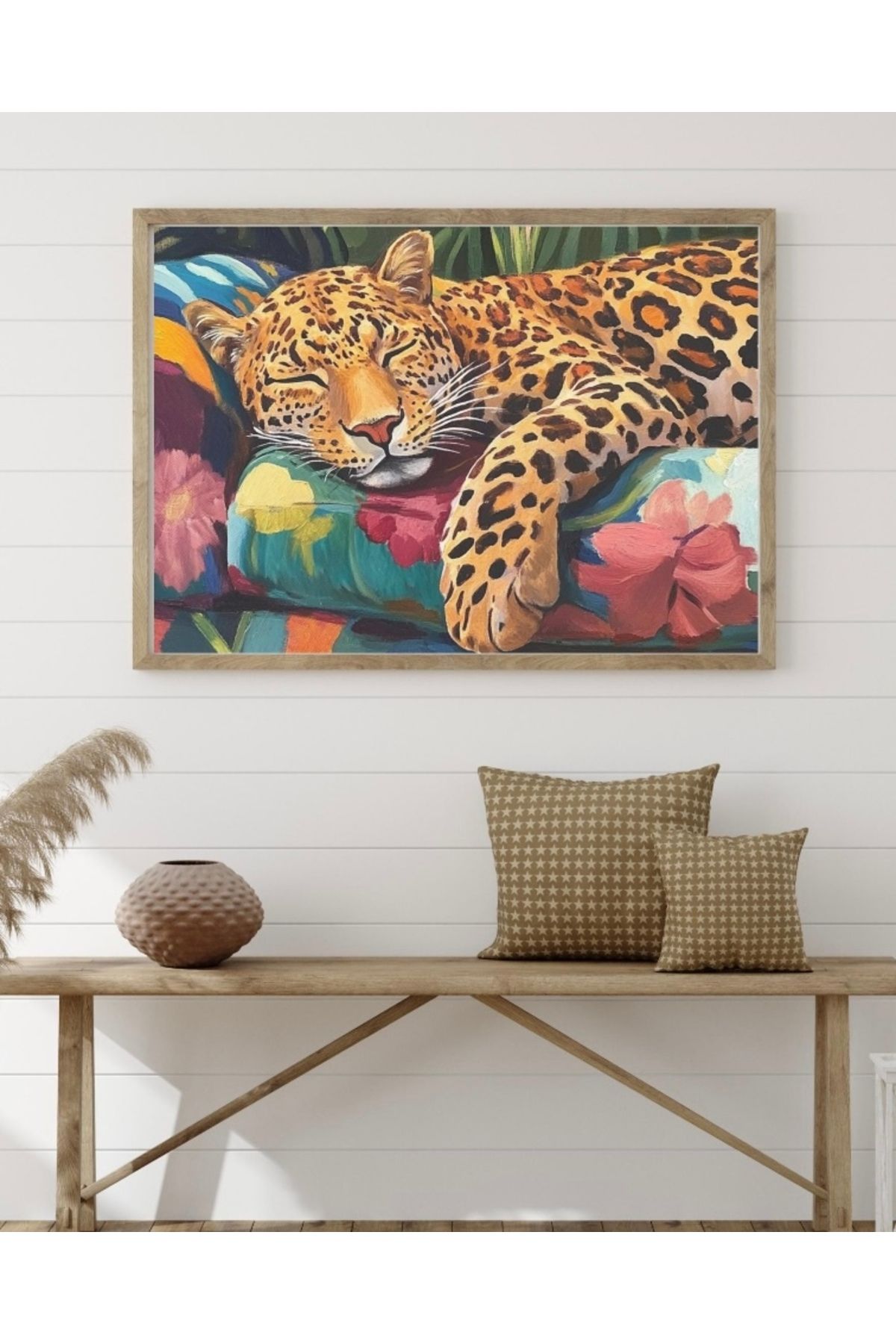 HandMadeBuy Uyuyan Leopar Çerçevesiz Poster, Retro Poster, Leopar Poster, Tablo Ölçülerinde Poster