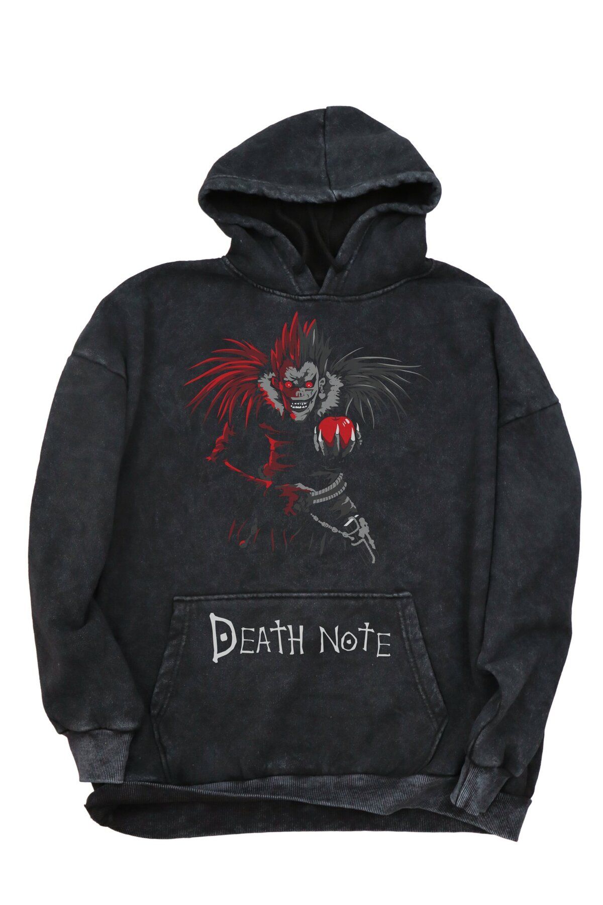 Fuddy Moda Oversize Ryuk Baskılı Kapüşonlu Yıkamalı Sweatshirt, Unisex Death Note Anime Temalı Retro Hoodie