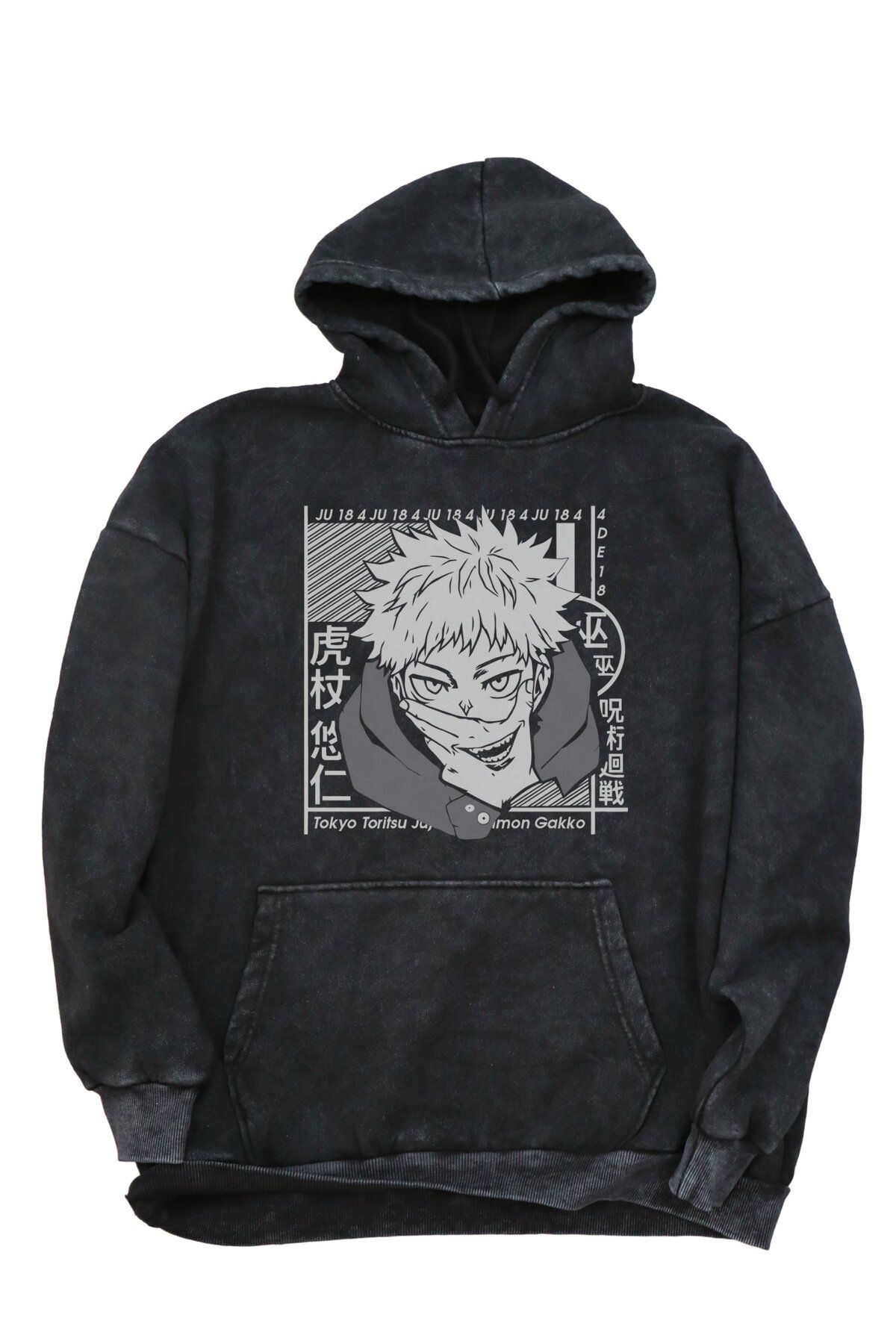 Fuddy Moda Oversize Itadori Baskılı Kapüşonlu Yıkamalı Sweatshirt, Unisex Jujutsu Kaisen Anime Temalı Hoodie