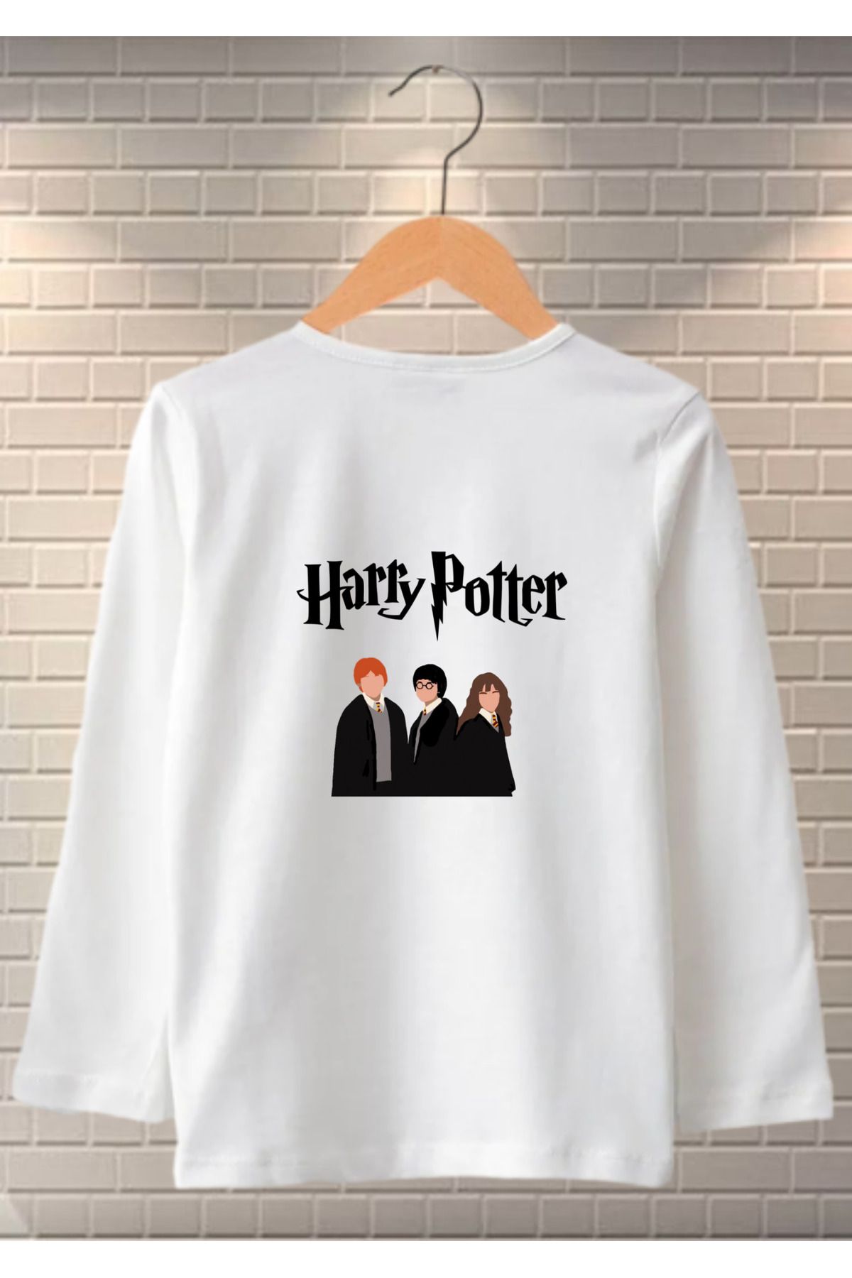 RYO FASHİON HARRY POTTER Uzun Kol Çocuk Tişört Beyaz Unisex Kesim