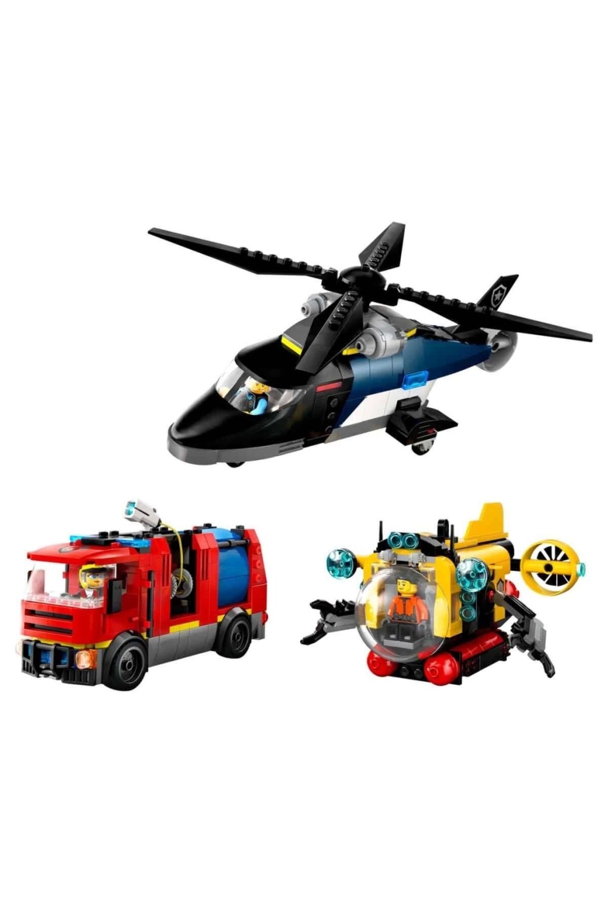 TWOX Çocuk LEGO City Helikopter, İtfaiye Kamyonu ve Denizaltı Karışımı 60462