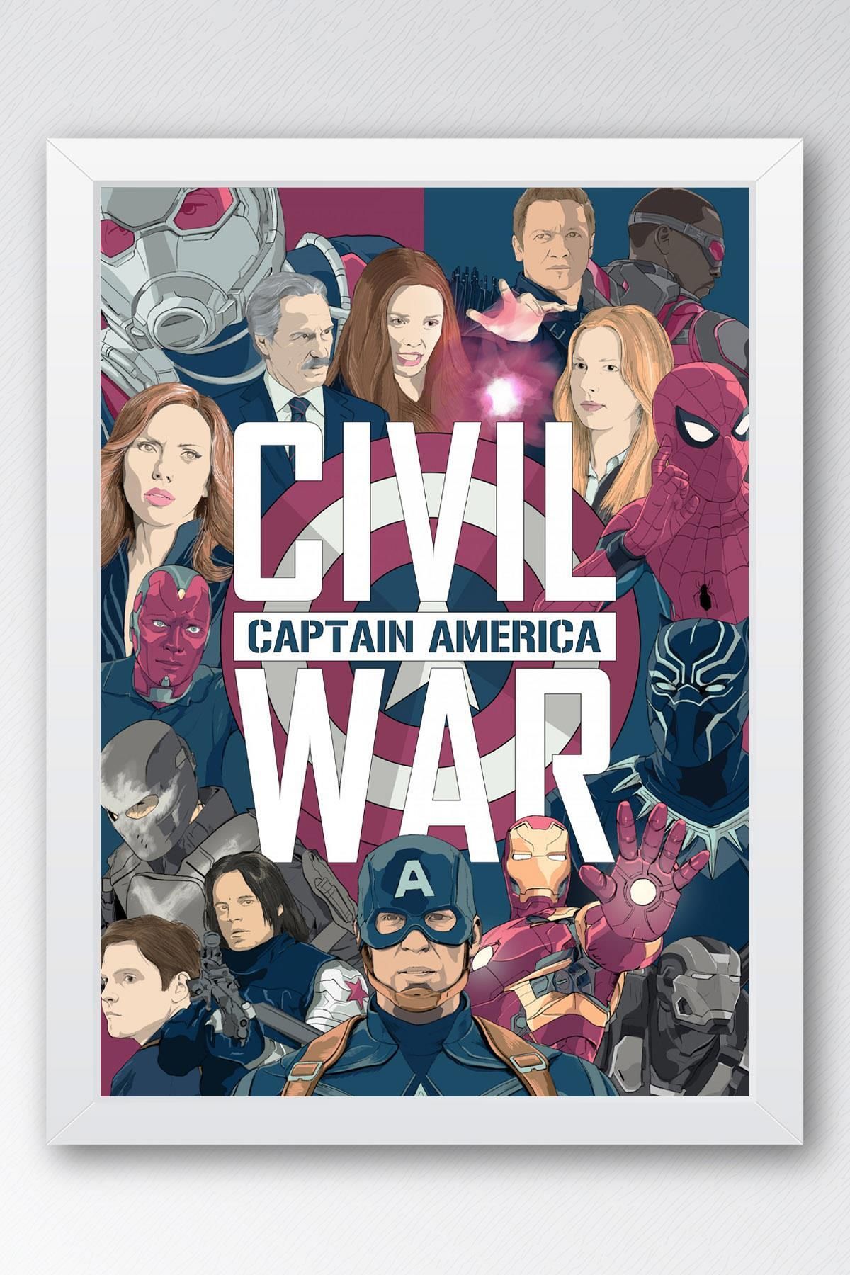 Saturn Captain America Çerçeveli Tablo - Kaptan Amerika Marvel Poster Tablo