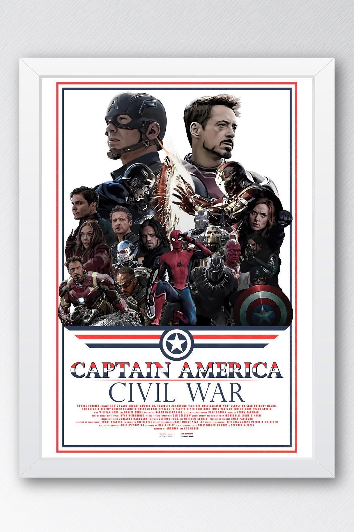 Saturn Captain America Çerçeveli Tablo - Kaptan Amerika İç Savaş Marvel Poster Tablo