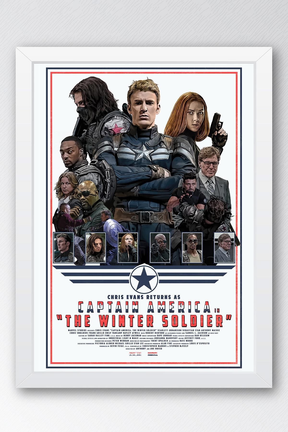 Saturn Captain America Çerçeveli Tablo - Kaptan Amerika Marvel Poster Tablo