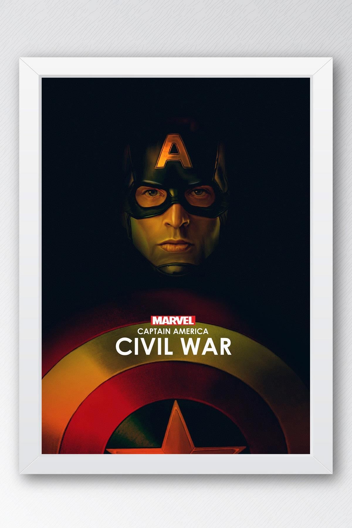 Saturn Captain America Çerçeveli Tablo - Kaptan Amerika Marvel Poster Tablo