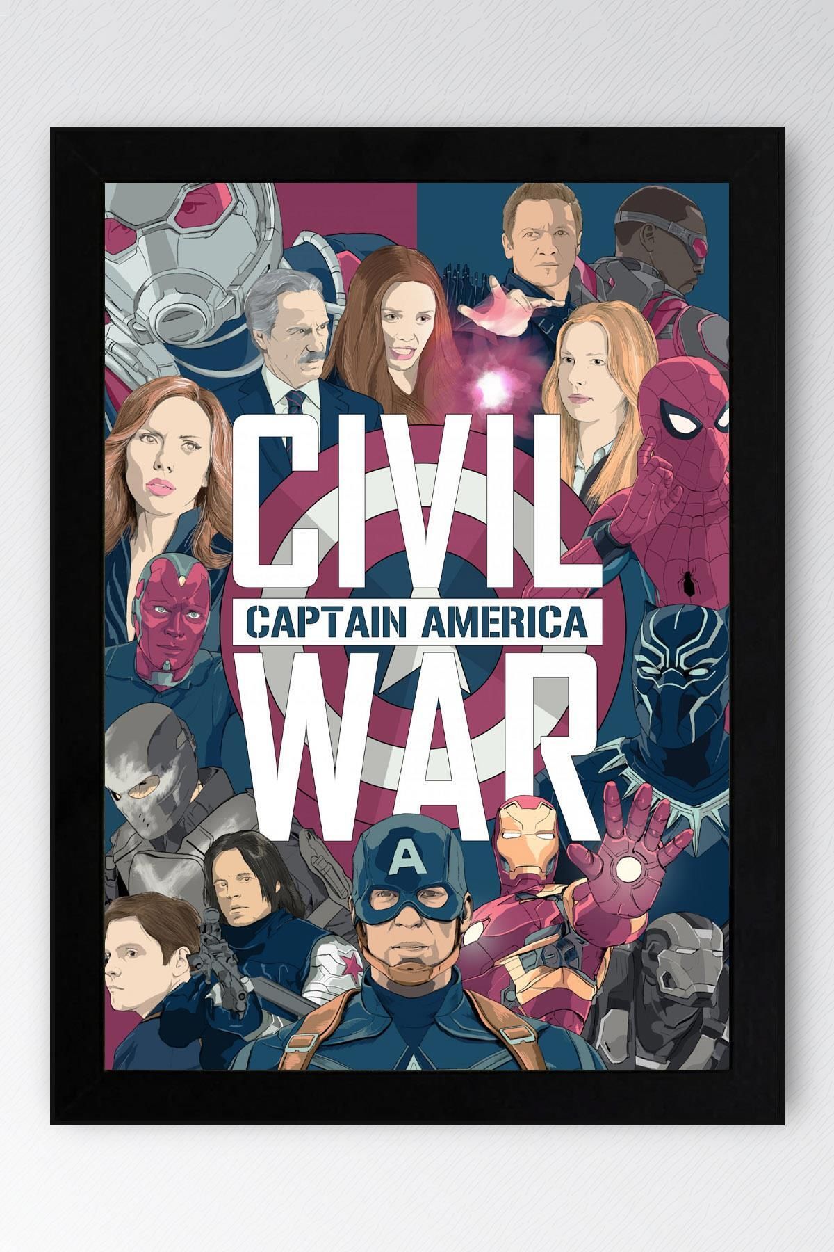 Saturn Captain America Çerçeveli Tablo - Kaptan Amerika Marvel Poster Tablo