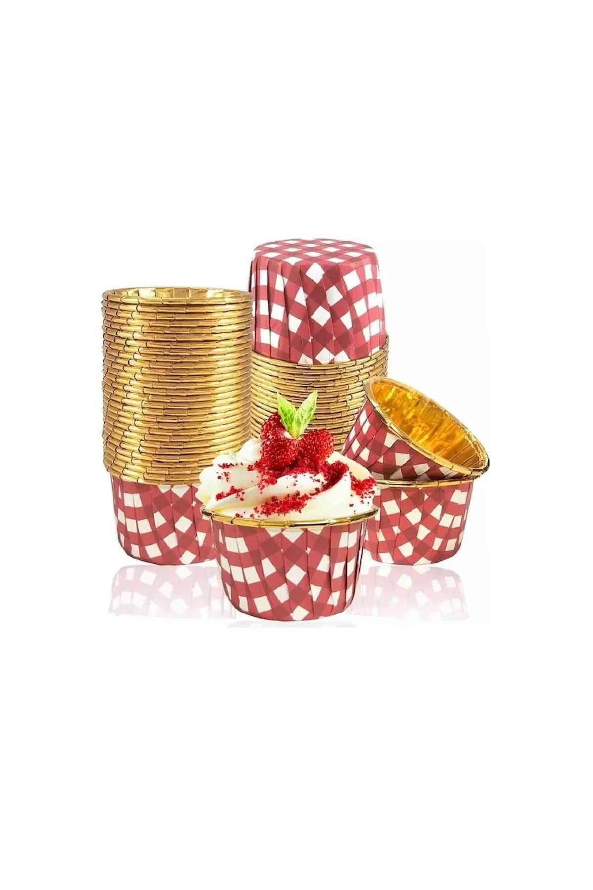 Dolphin-Muffin Paper Cardboard Gold Red Cupcake Cake Mold Capsule Container - 1 Pack of 25 Pieces 4