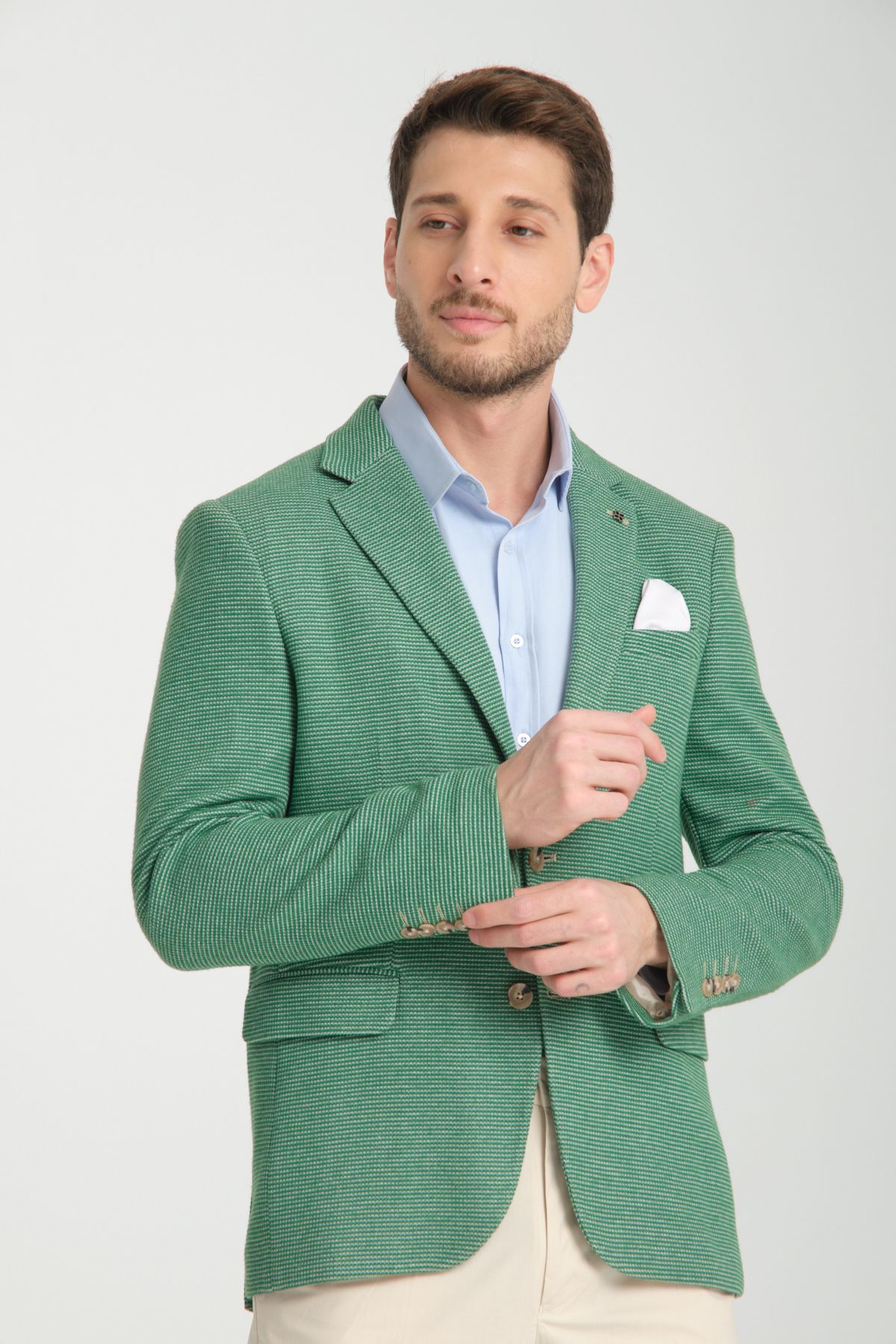 Frappoli Pasure Erkek Yeşil Esnek Kumaş Slim Fit Dar Kesim Blazer Ceket