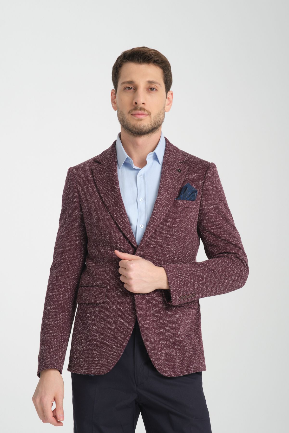 Frappoli Nedo Erkek Bordo Slim Fit Dar Kesim Desenli Esneyen Kumaş İlkbahar - Sonbahar Blazer Ceket