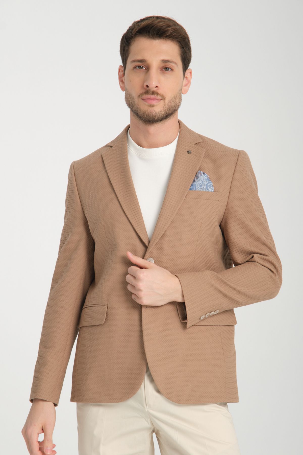 Frappoli Padure Erkek Vizon Slim Fit Dar Kesim Desenli Mevsimlik Blazer Ceket