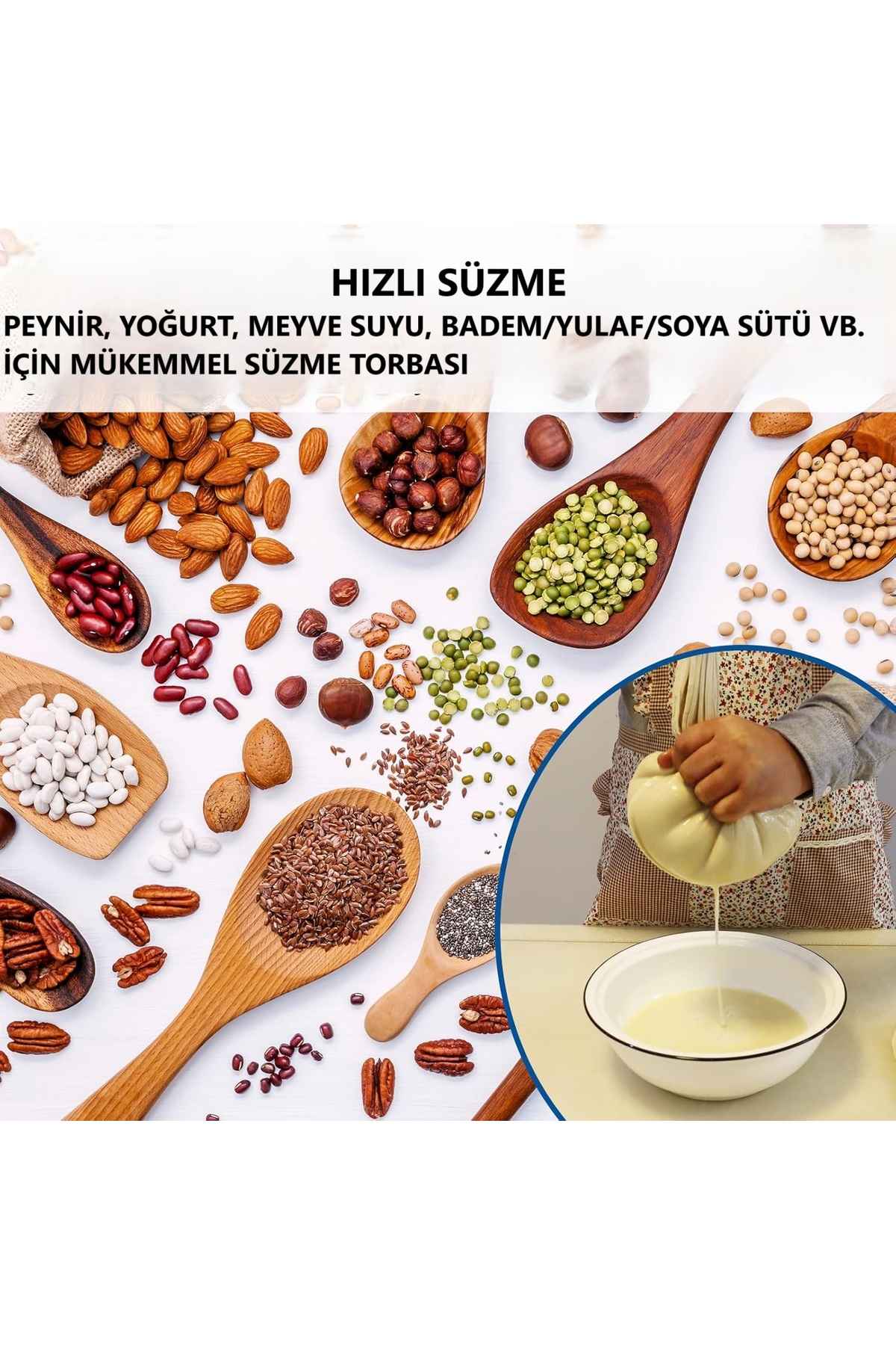Ferdys Çok Amaçlı Süzme Torbası, Süt Süzme Torbası, %100 Doğal Süzme Torbası, Bez poşet fotoğrafı 7 (önizleme)