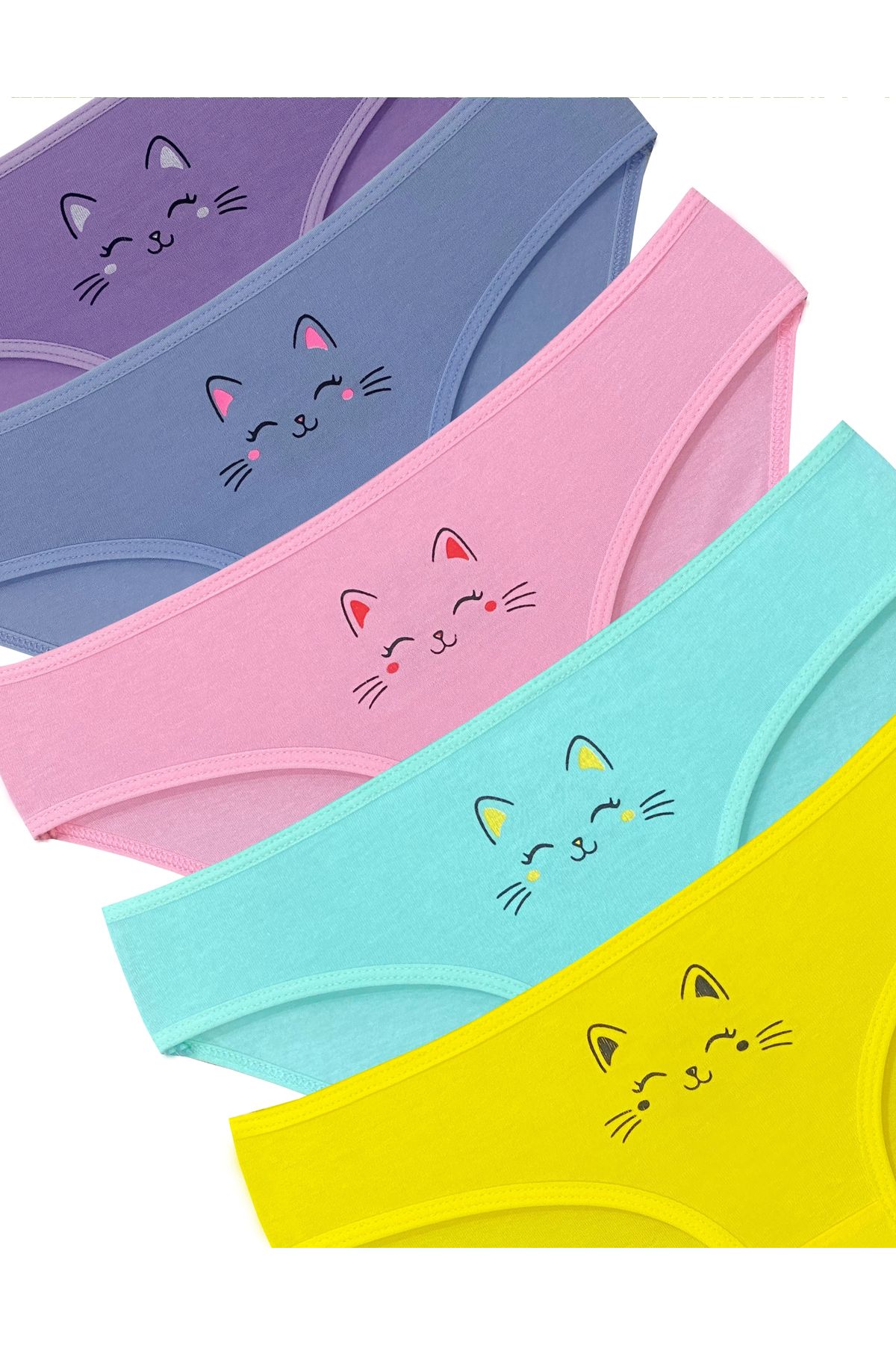 ALYA UNDERWEAR-Chiloți Fete Bumbac Imprimat Pisica Zâmbitoare, Chiloți Slip 3