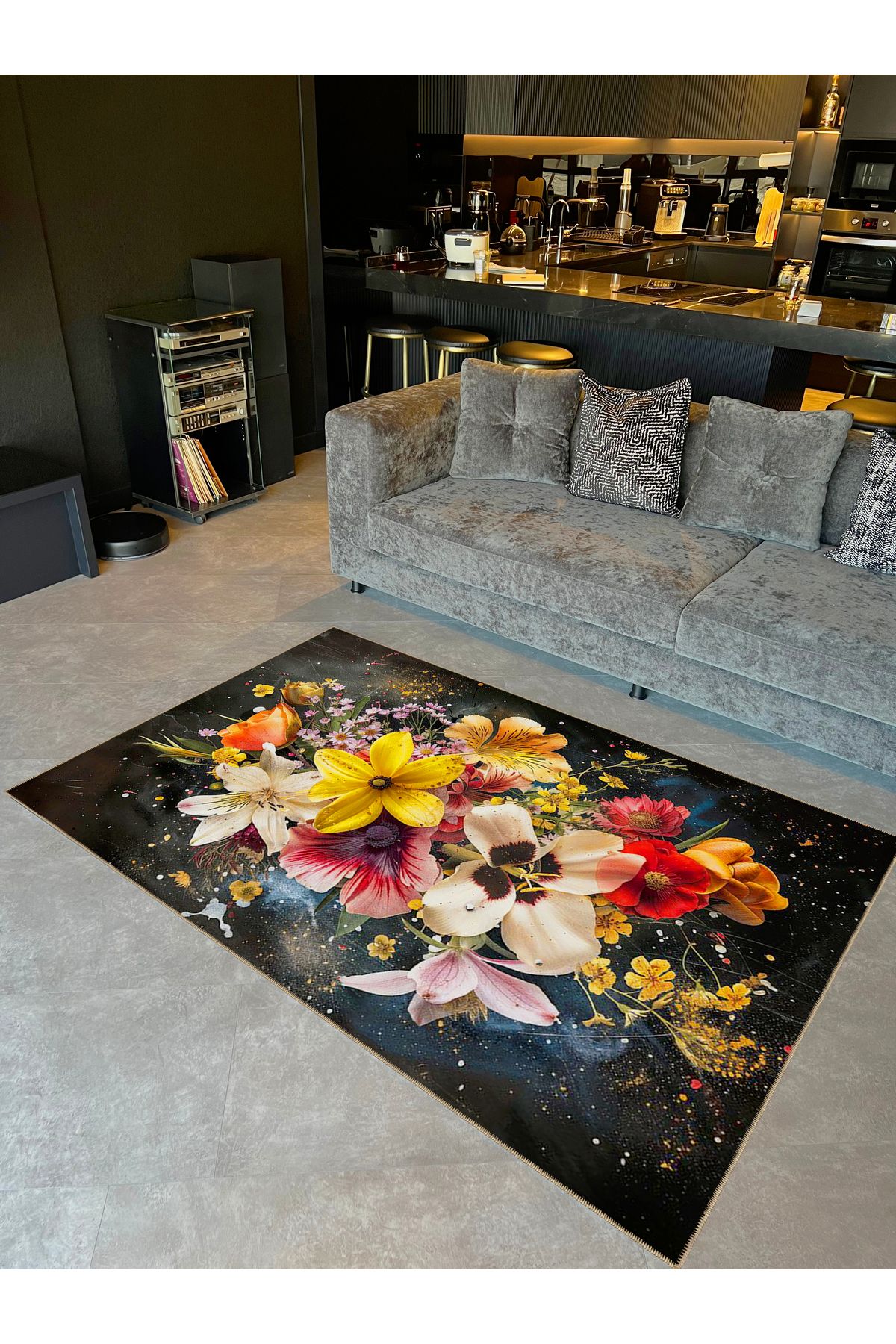 Rugs Modern Halı Güneş Koleksiyonu Çok Renkli Çiçekler Desenli Dokuma Taban Modern Dekoratif Halı güneş45